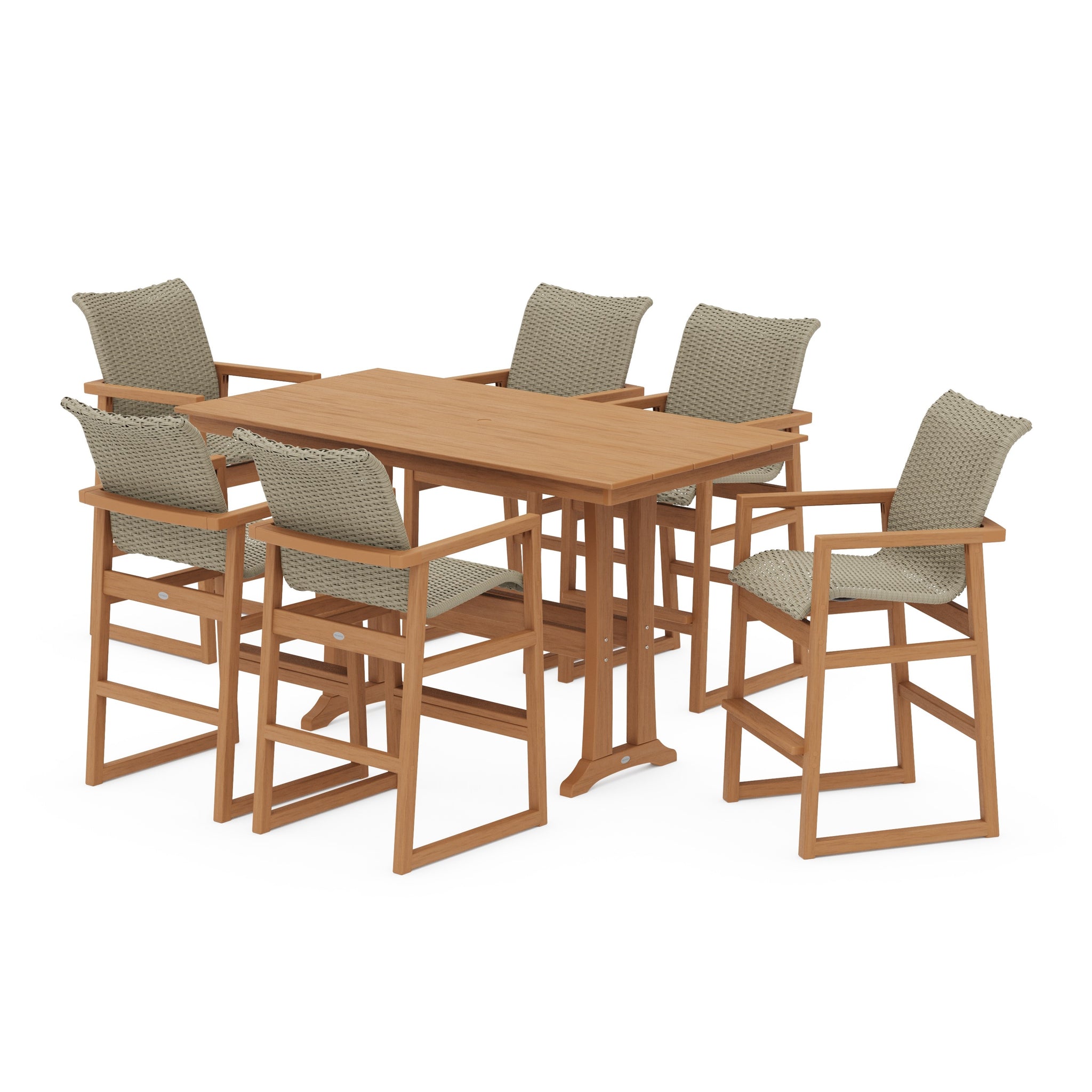 EDGE Woven Arm Chair 7-Piece Farmhouse Bar Set with Trestle Legs