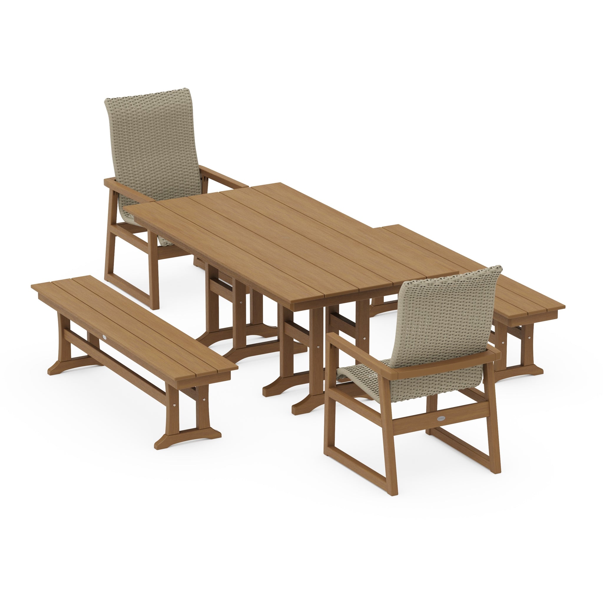 EDGE Woven Highback 5-Piece Farmhouse Dining Set with Benches