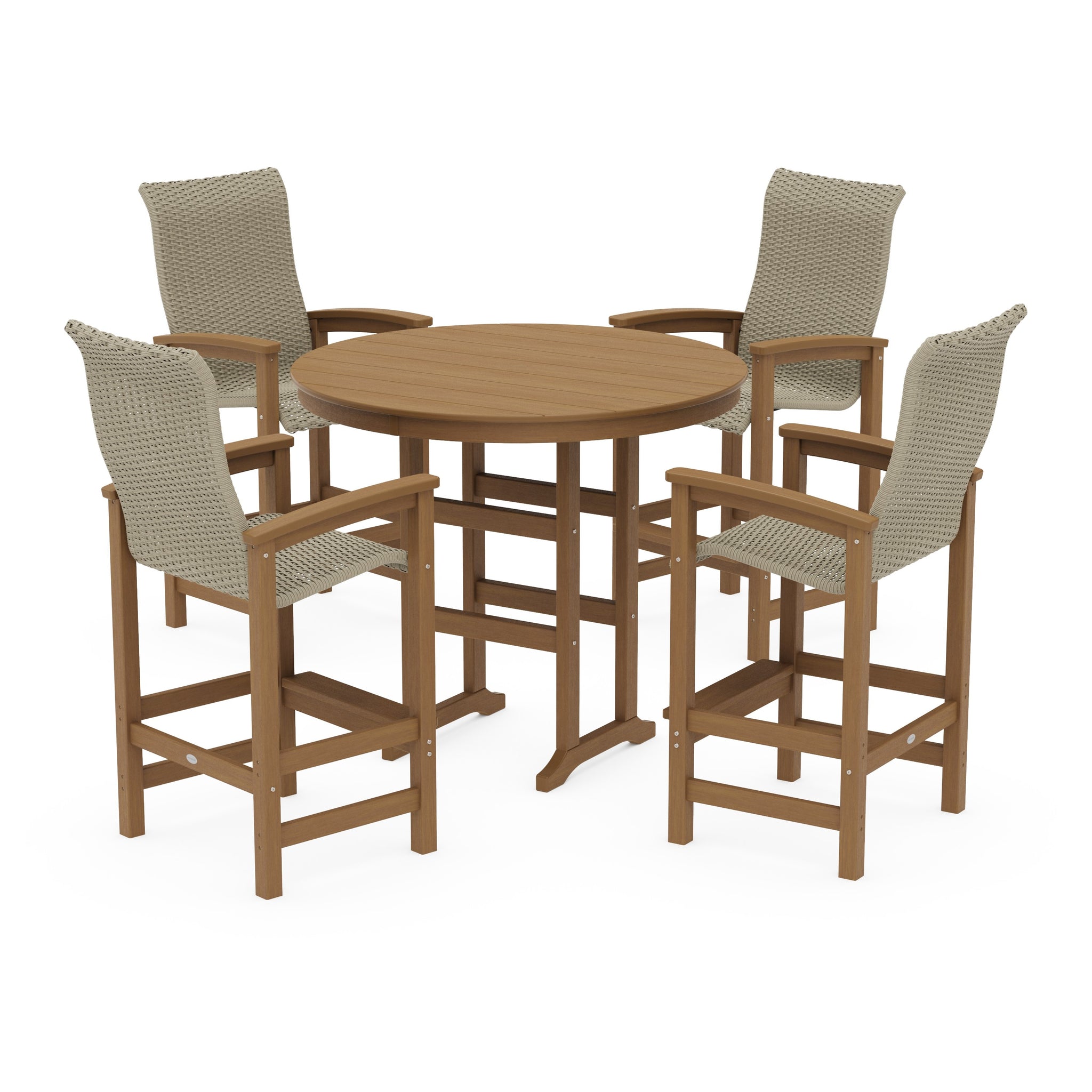 Coastal Woven High-Back 5-Piece Round Farmhouse Bar Set