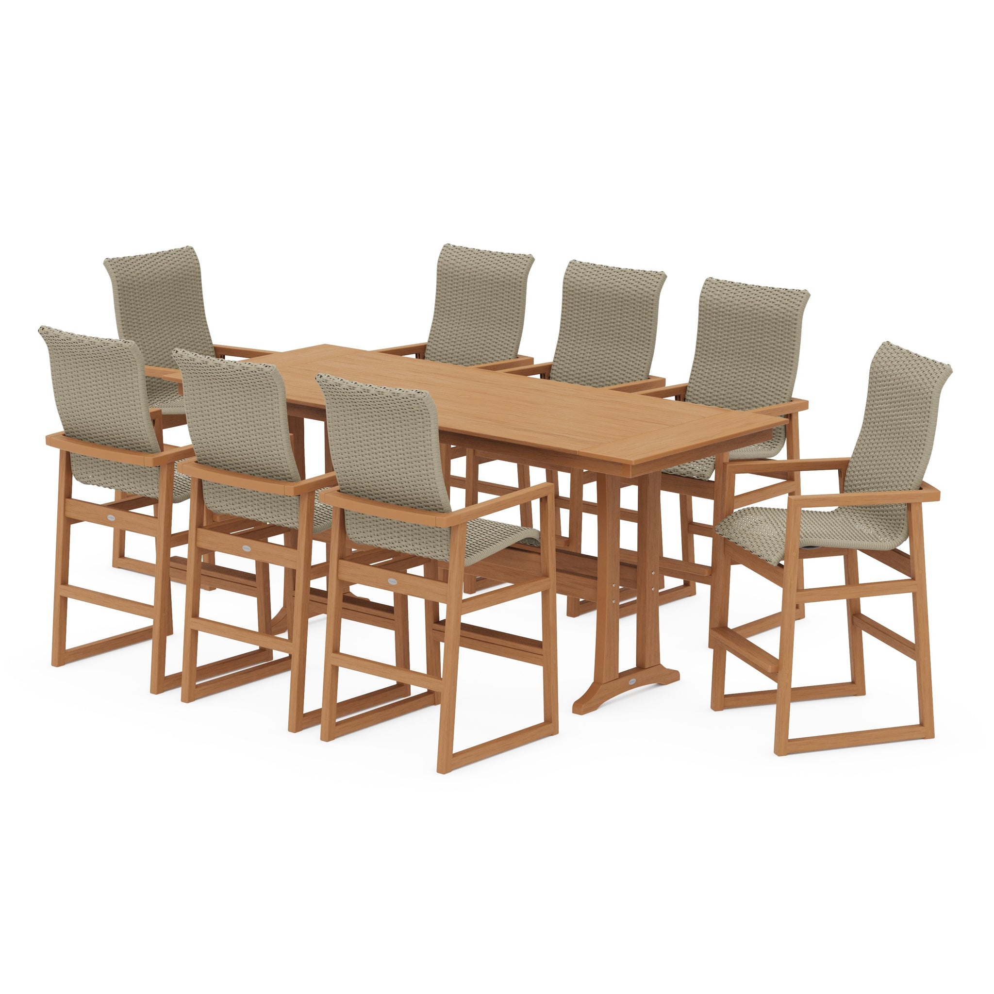 EDGE Woven Highback 9-Piece Farmhouse Bar Set with Trestle Legs