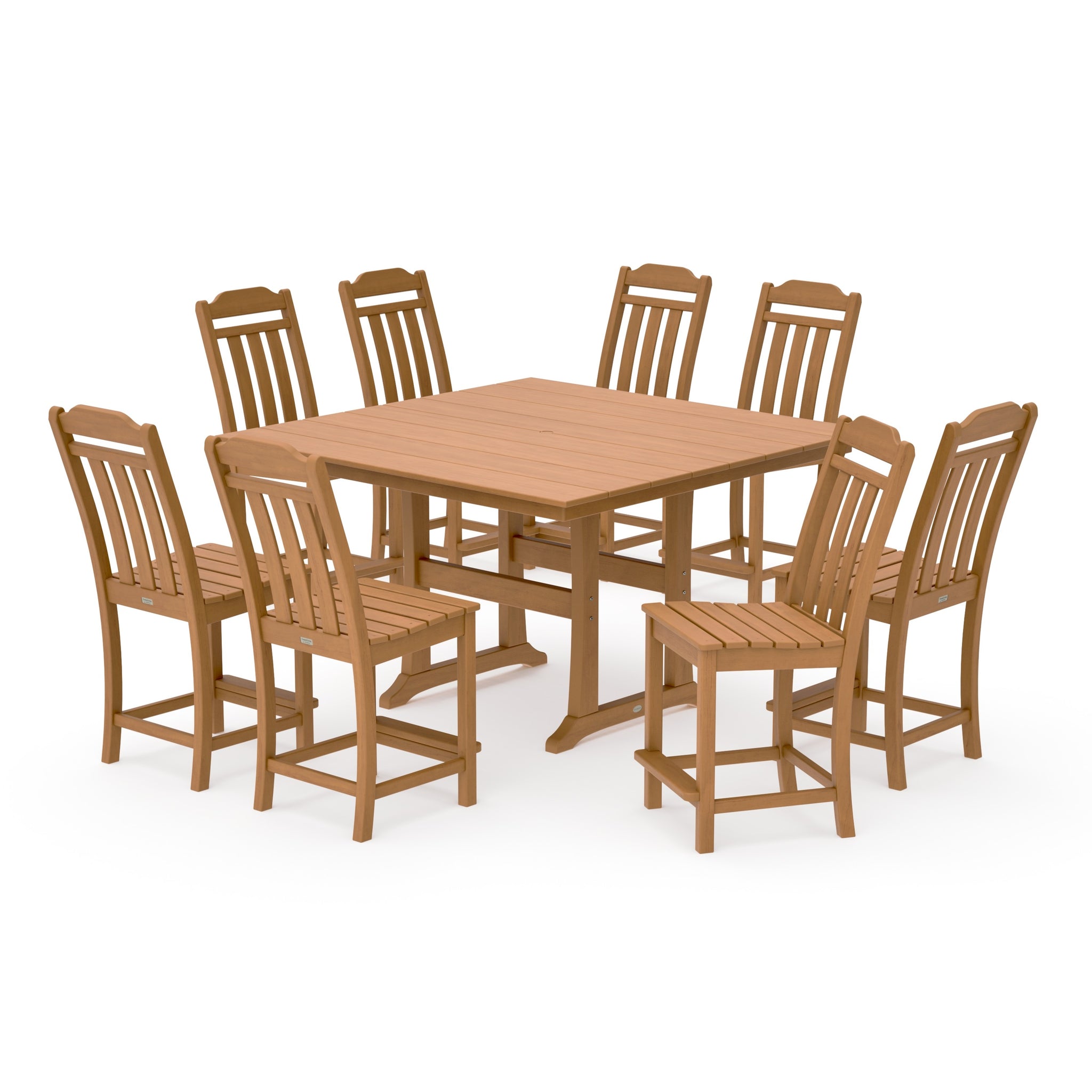 Cottage 9-Piece Square Farmhouse Side Chair Counter Set with Trestle Legs