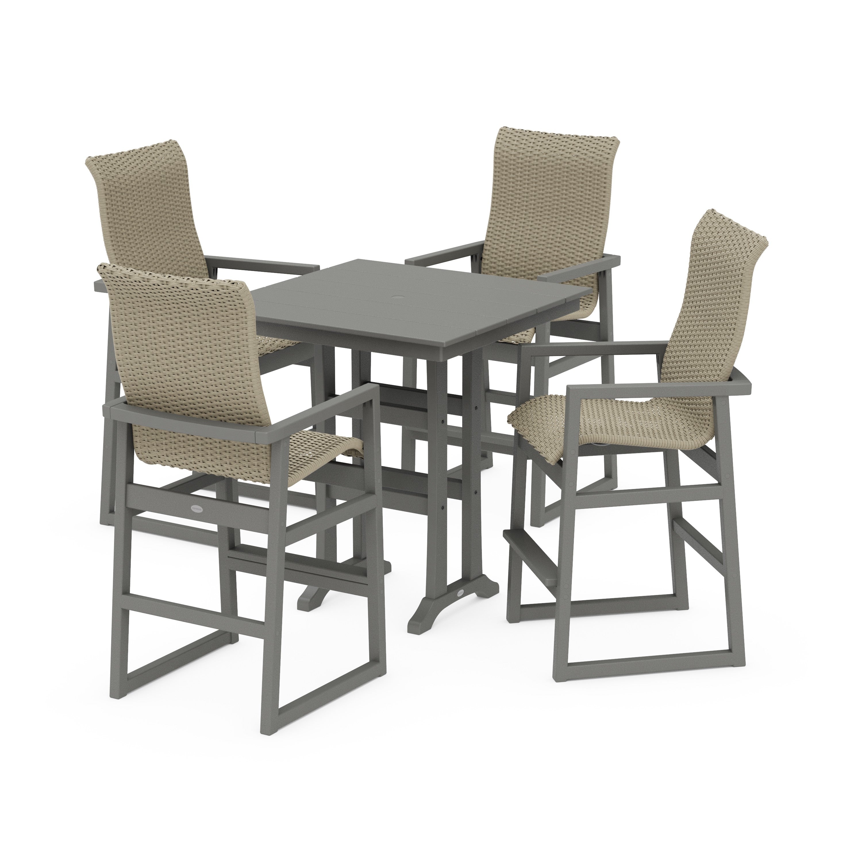 EDGE Woven Highback 5-Piece Farmhouse Bar Set with Trestle Legs