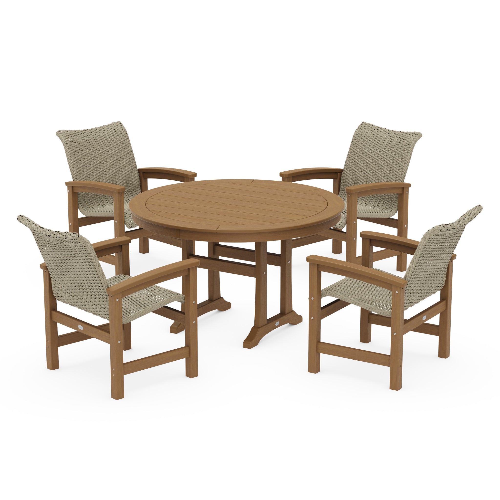 Coastal Woven 5-Piece Round Dining Set with Trestle Legs