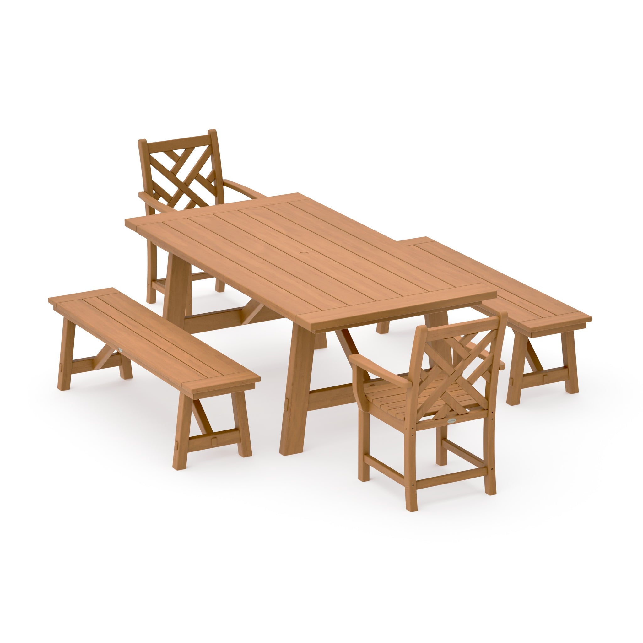 Chippendale 5-Piece Rustic Farmhouse Dining Set With Benches