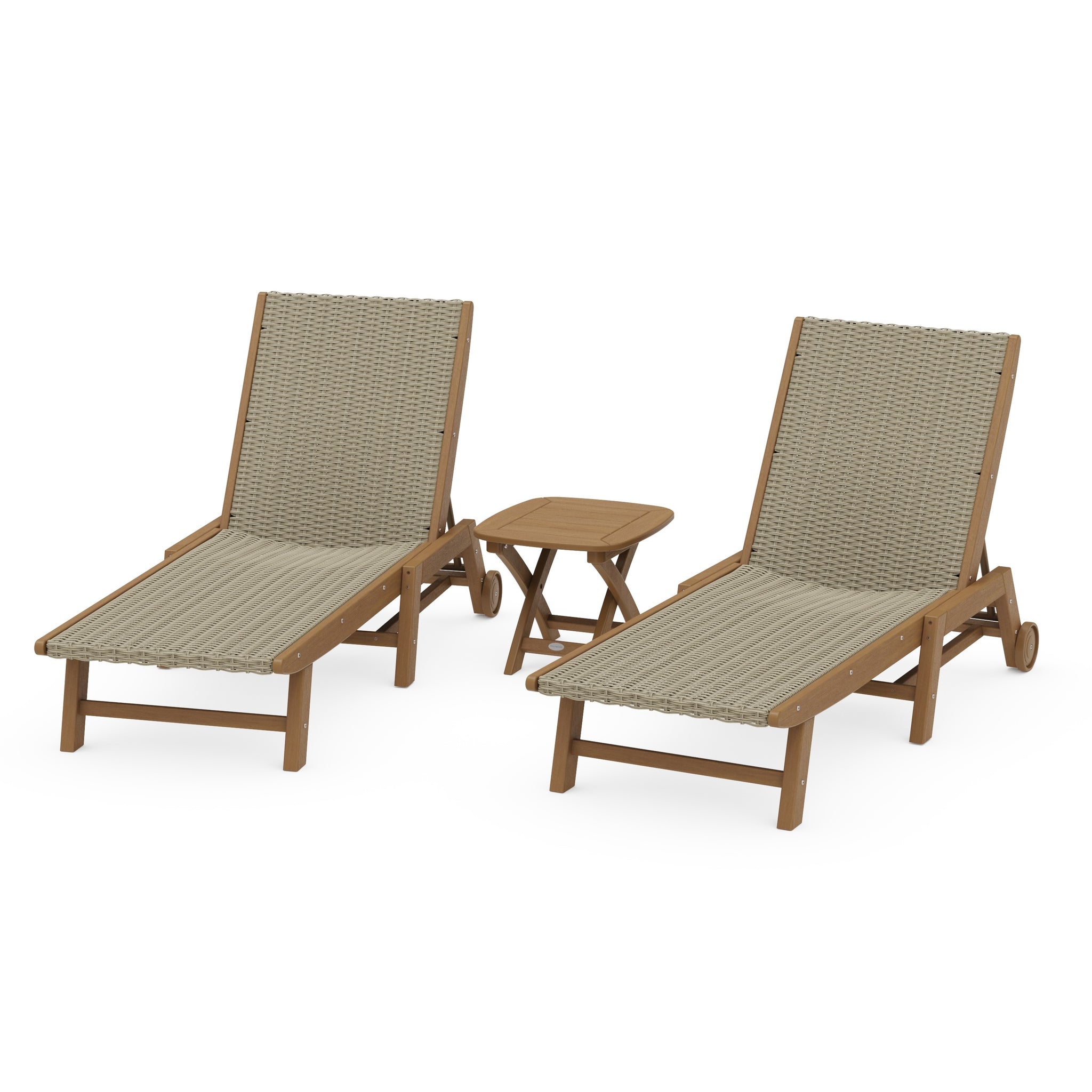 3 - Piece Coastal Woven Chaise with Wheels Chaise Lounge Set