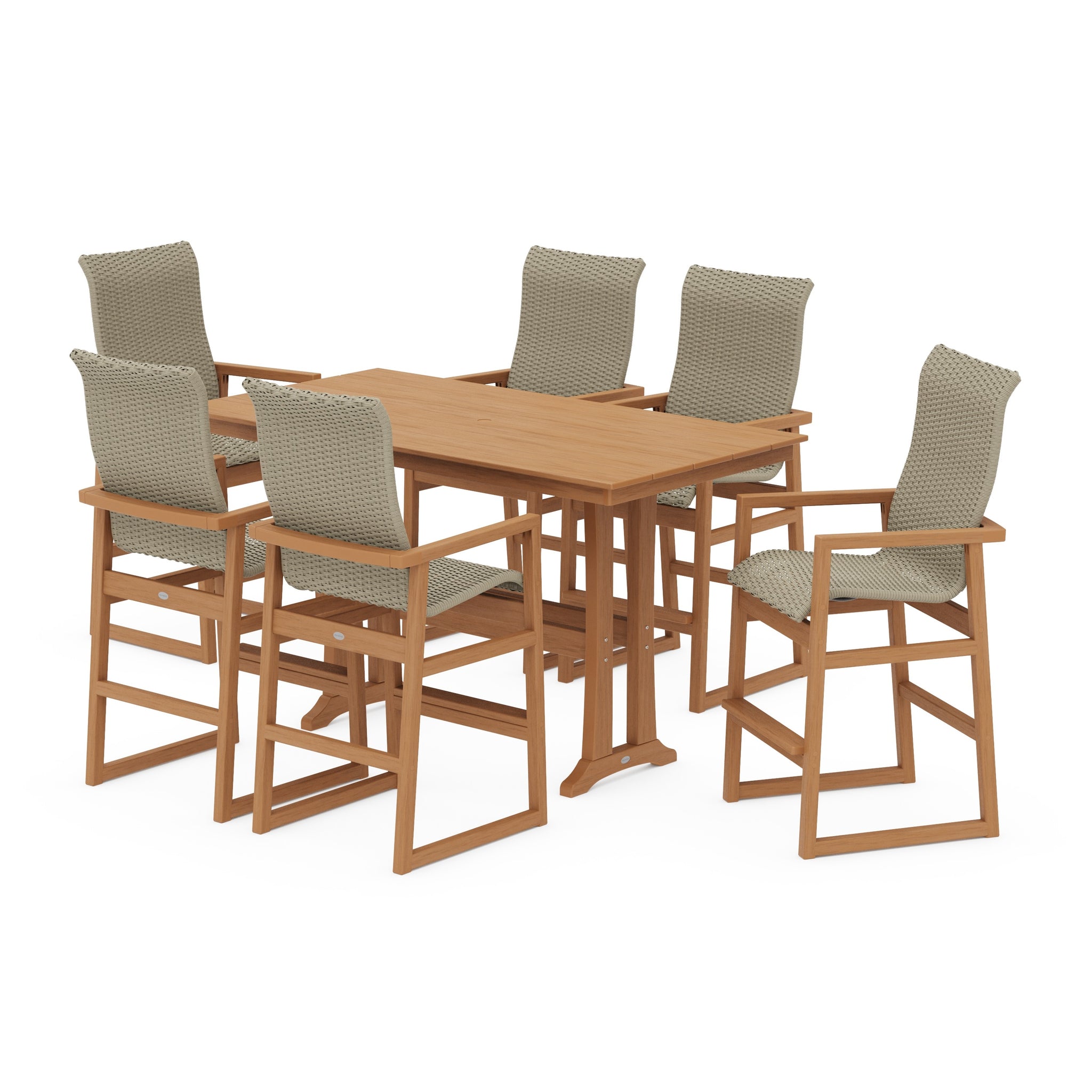 EDGE Woven Highback Arm Chair 7-Piece Farmhouse Bar Set with Trestle Legs