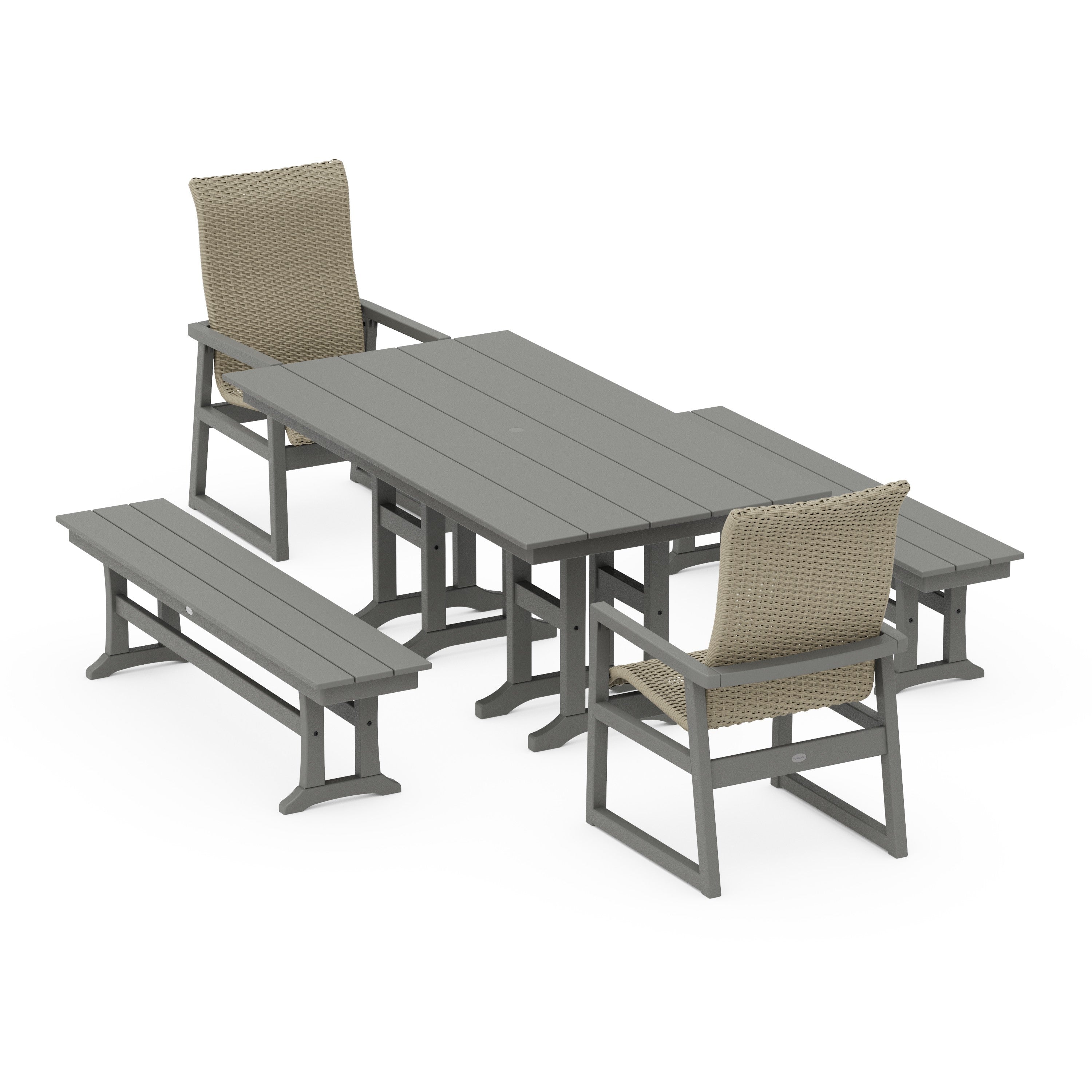 EDGE Woven Highback 5-Piece Farmhouse Dining Set with Benches
