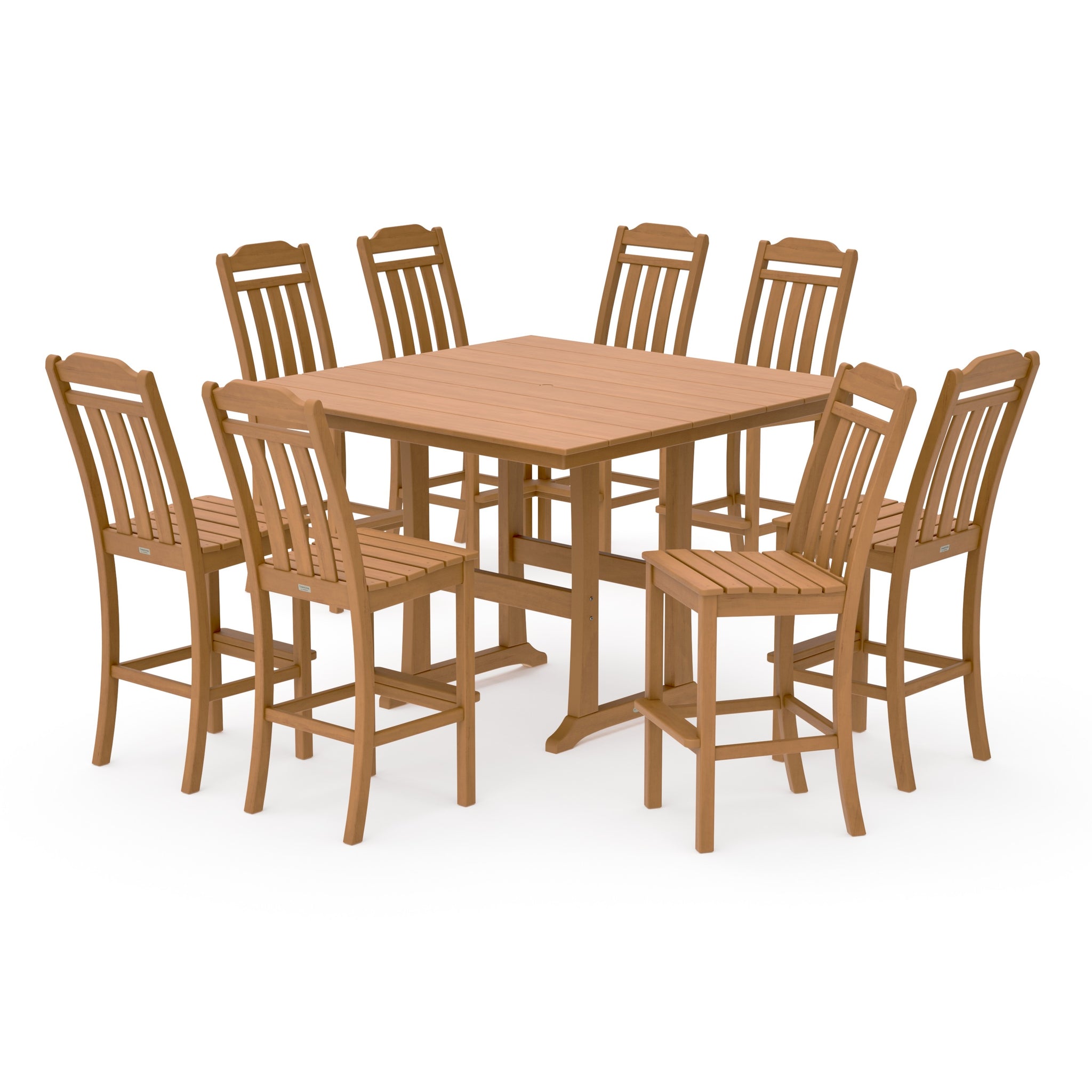 Cottage 9-Piece Square Farmhouse Side Chair Bar Set with Trestle Legs