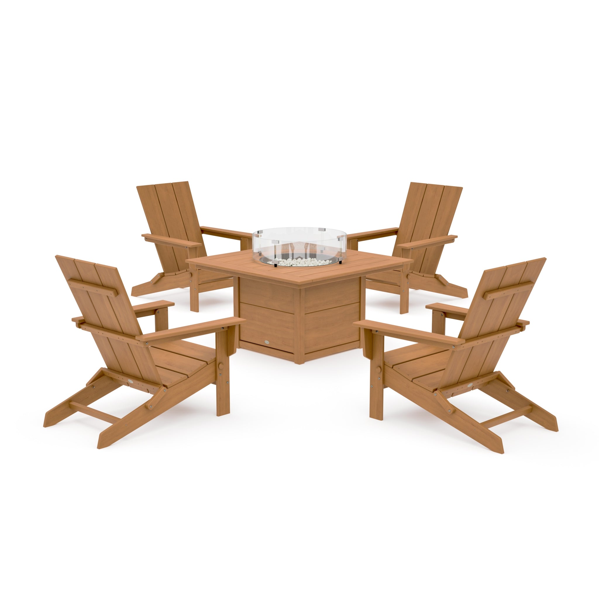 5-Piece Modern Studio Folding Adirondack Conversation Set with Fire Pit Table