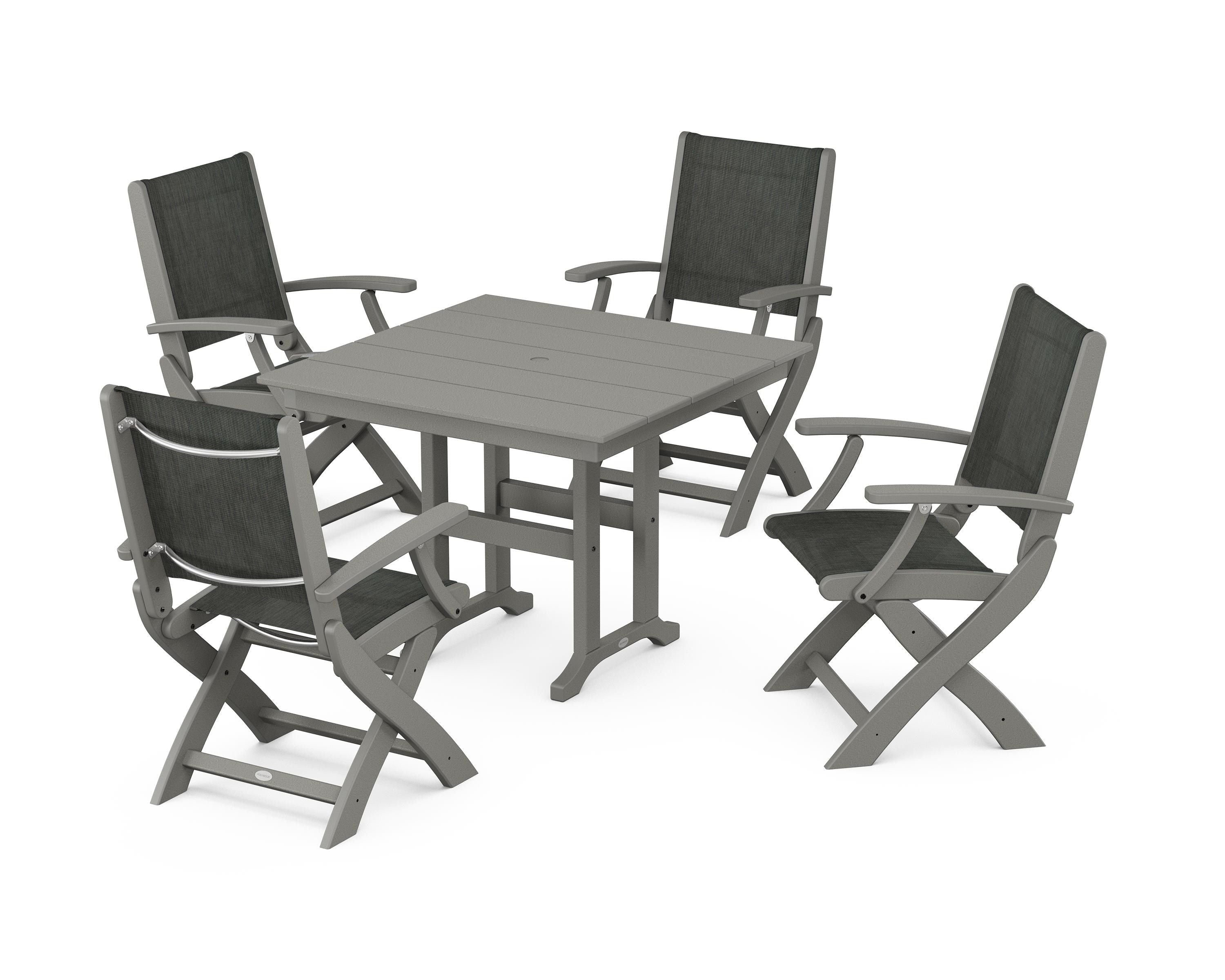 Coastal Folding Chair 5-Piece Farmhouse Dining Set