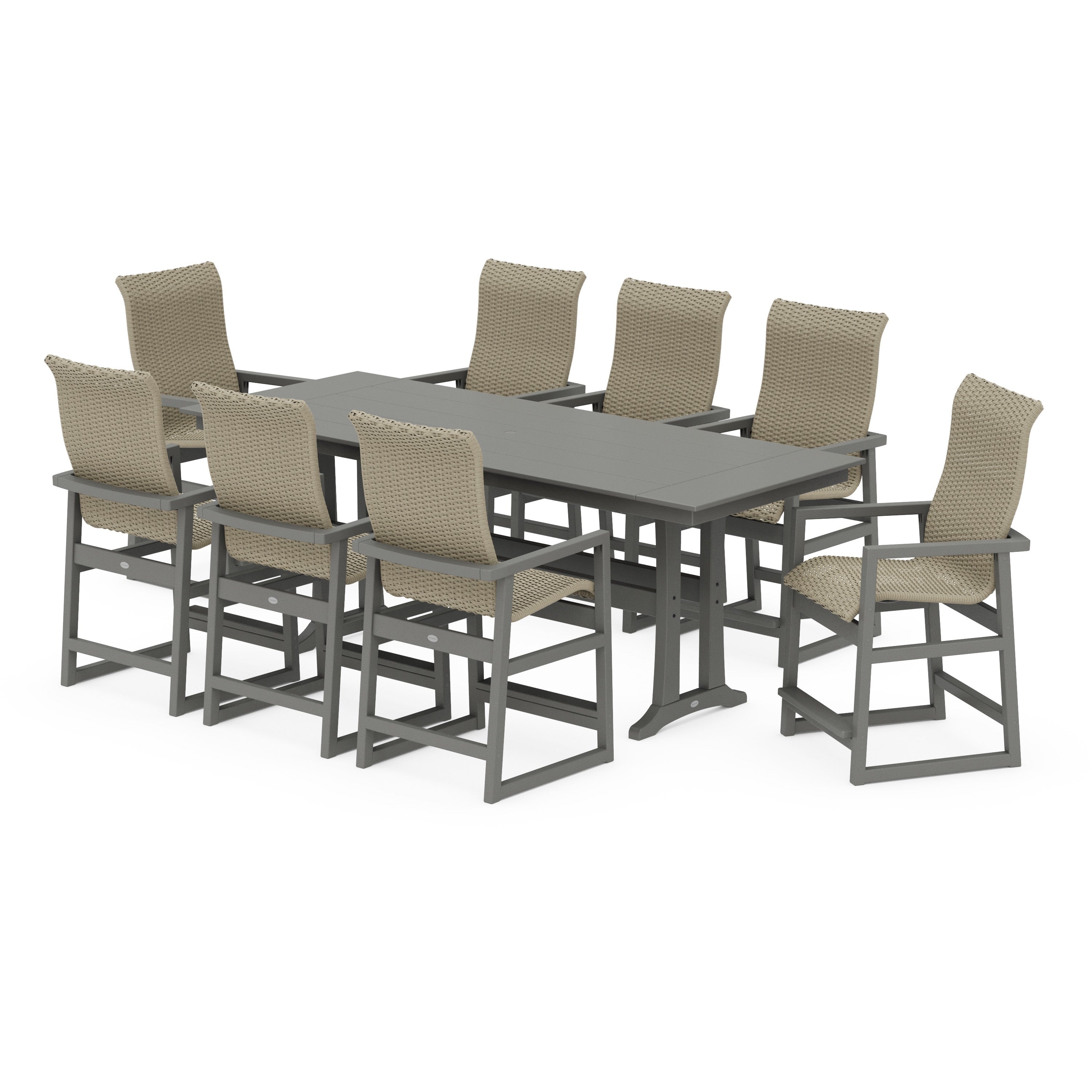 EDGE Woven Highback 9-Piece Farmhouse Counter Set with Trestle Legs