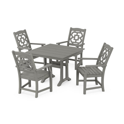 Chinoiserie 5-Piece Farmhouse Dining Set with Trestle Legs