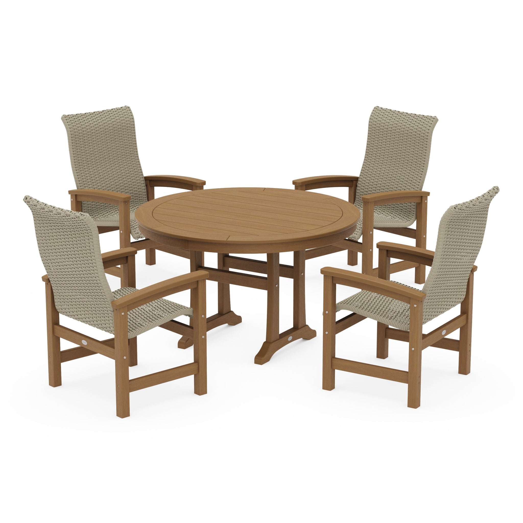 Coastal Woven High-Back 5-Piece Round Dining Set with Trestle Legs
