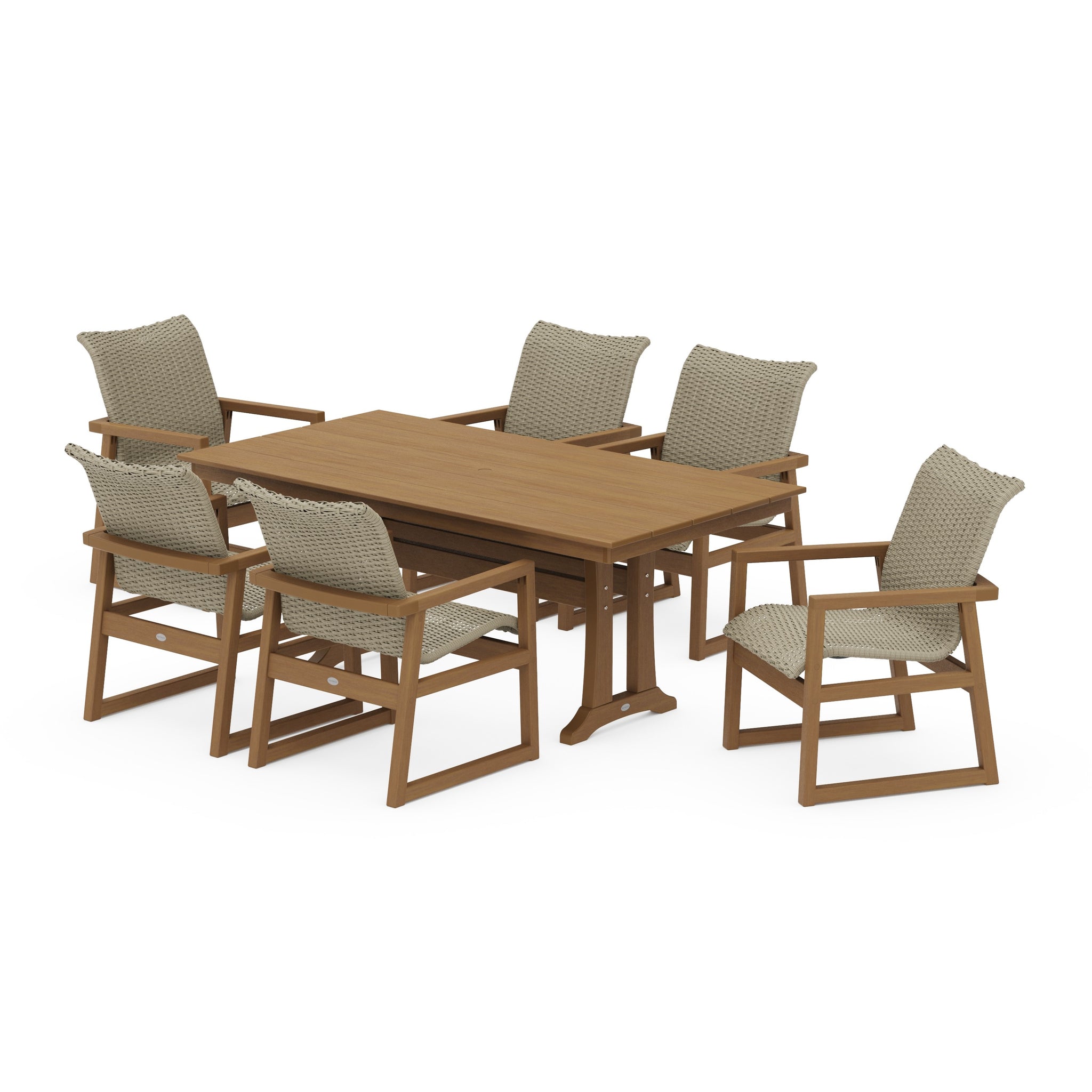 EDGE Woven Arm Chair 7-Piece Farmhouse Dining Set with Trestle Legs