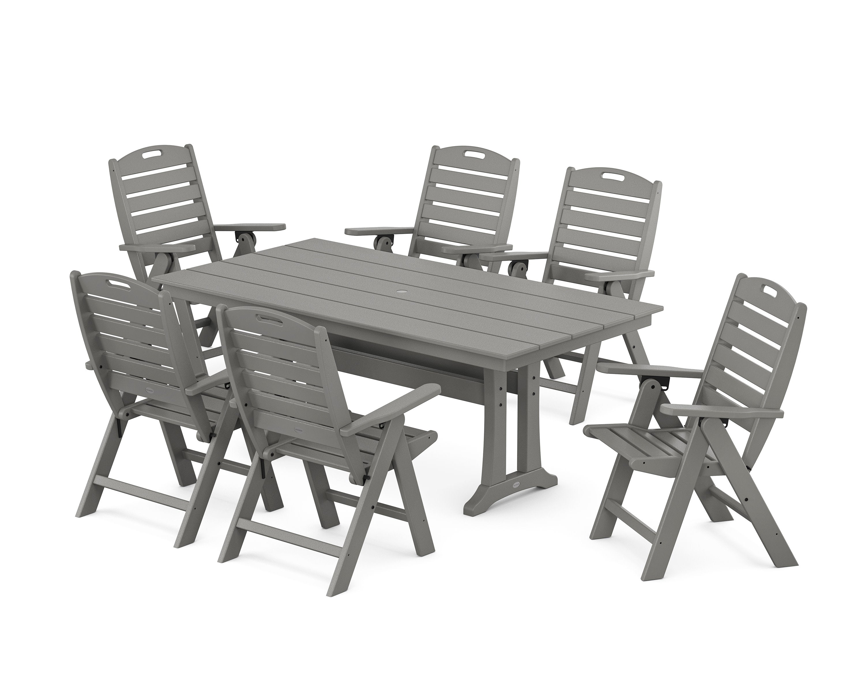 Nautical Highback 7-Piece Farmhouse Dining Set with Trestle Legs
