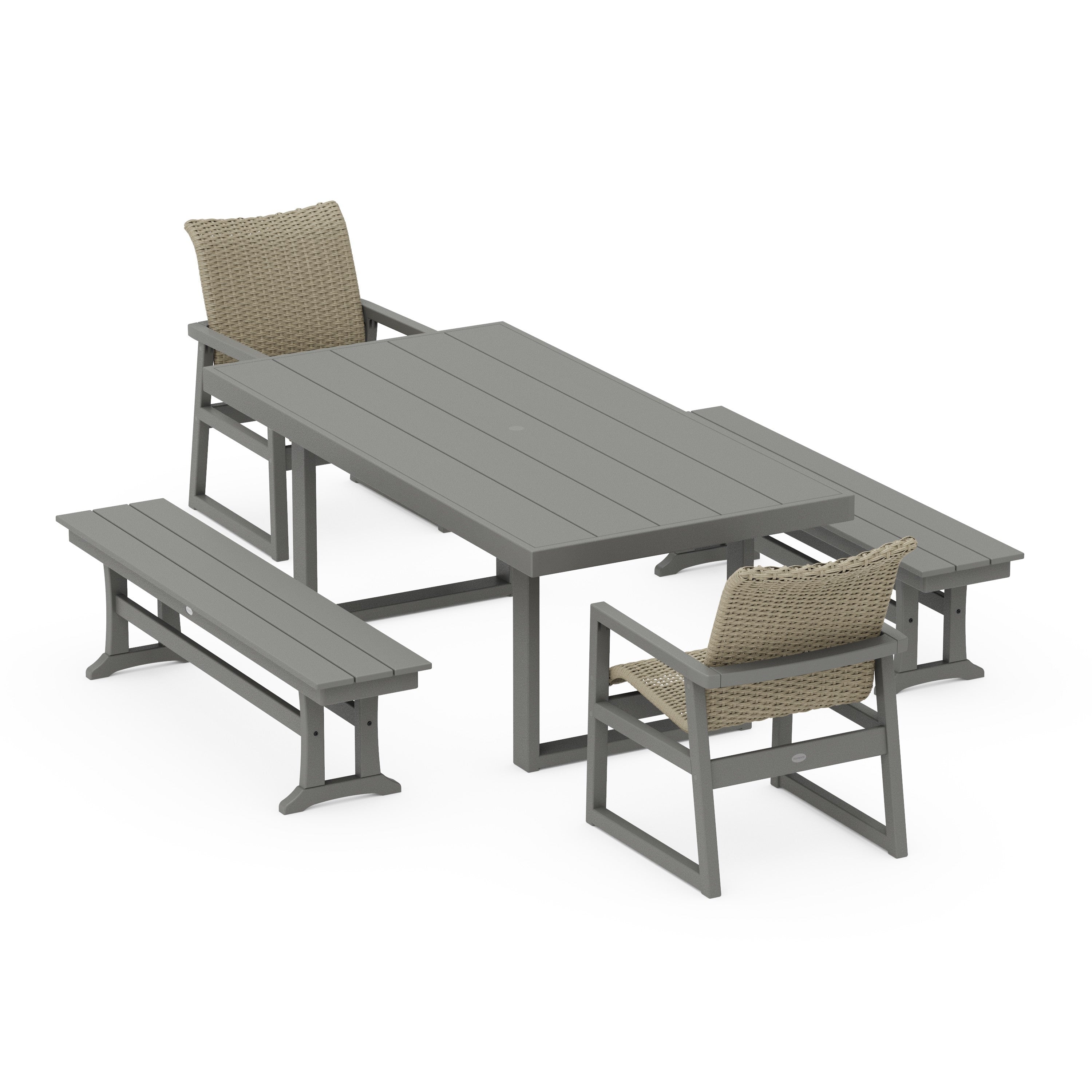 EDGE Woven 5-Piece Dining Set with Benches