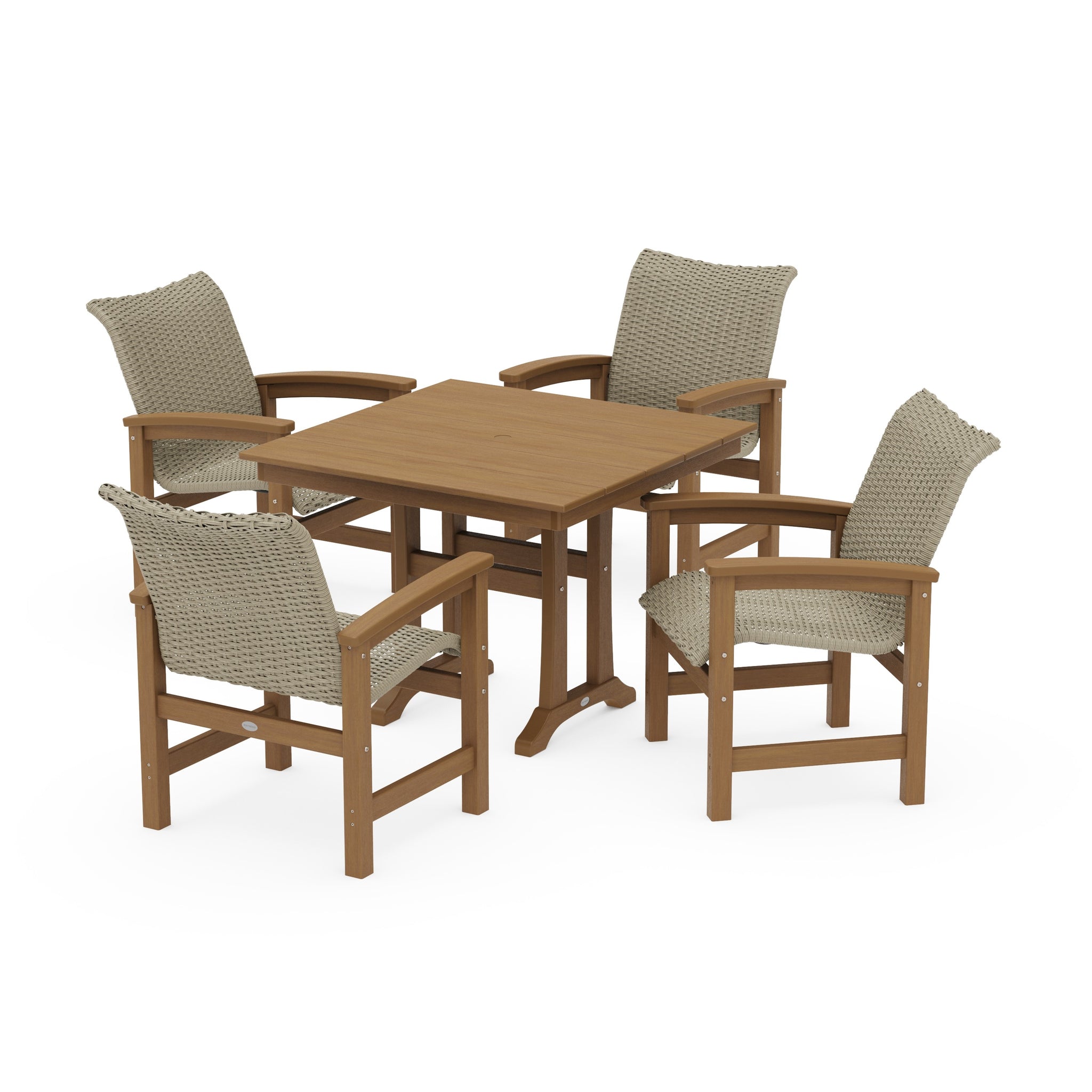 Coastal Woven 5-Piece Farmhouse Dining Set with Trestle Legs