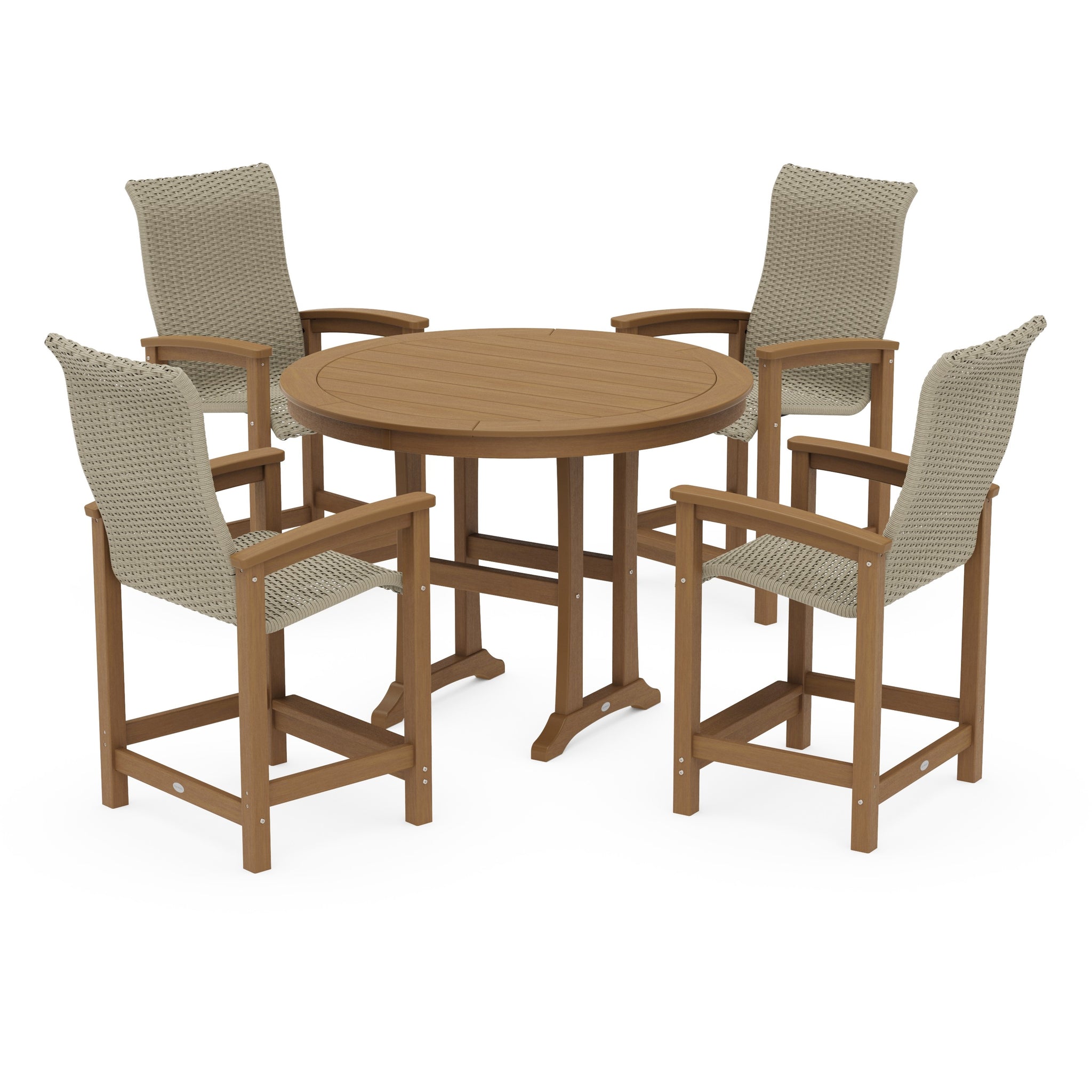 Coastal Woven High-Back 5-Piece Round Counter Set