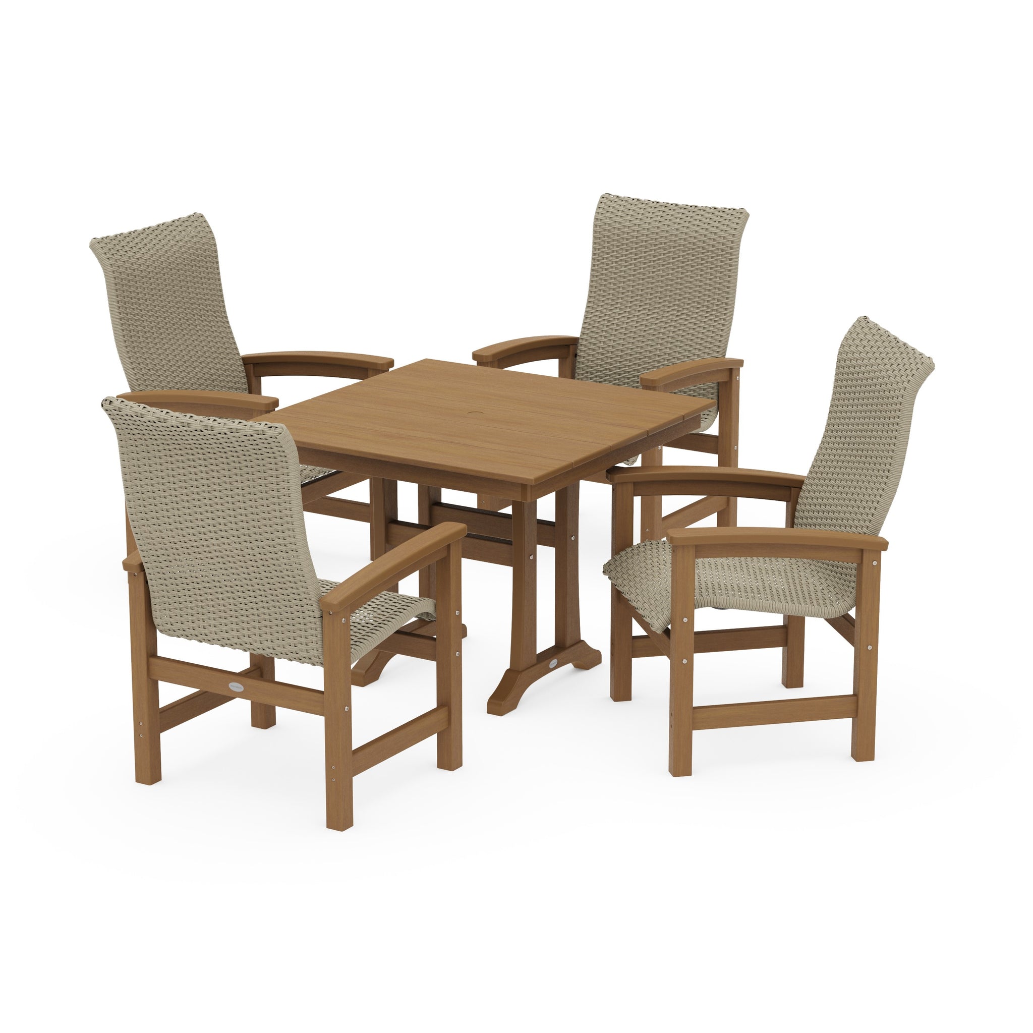 Coastal Woven High-Back 5-Piece Farmhouse Dining Set with Trestle Legs