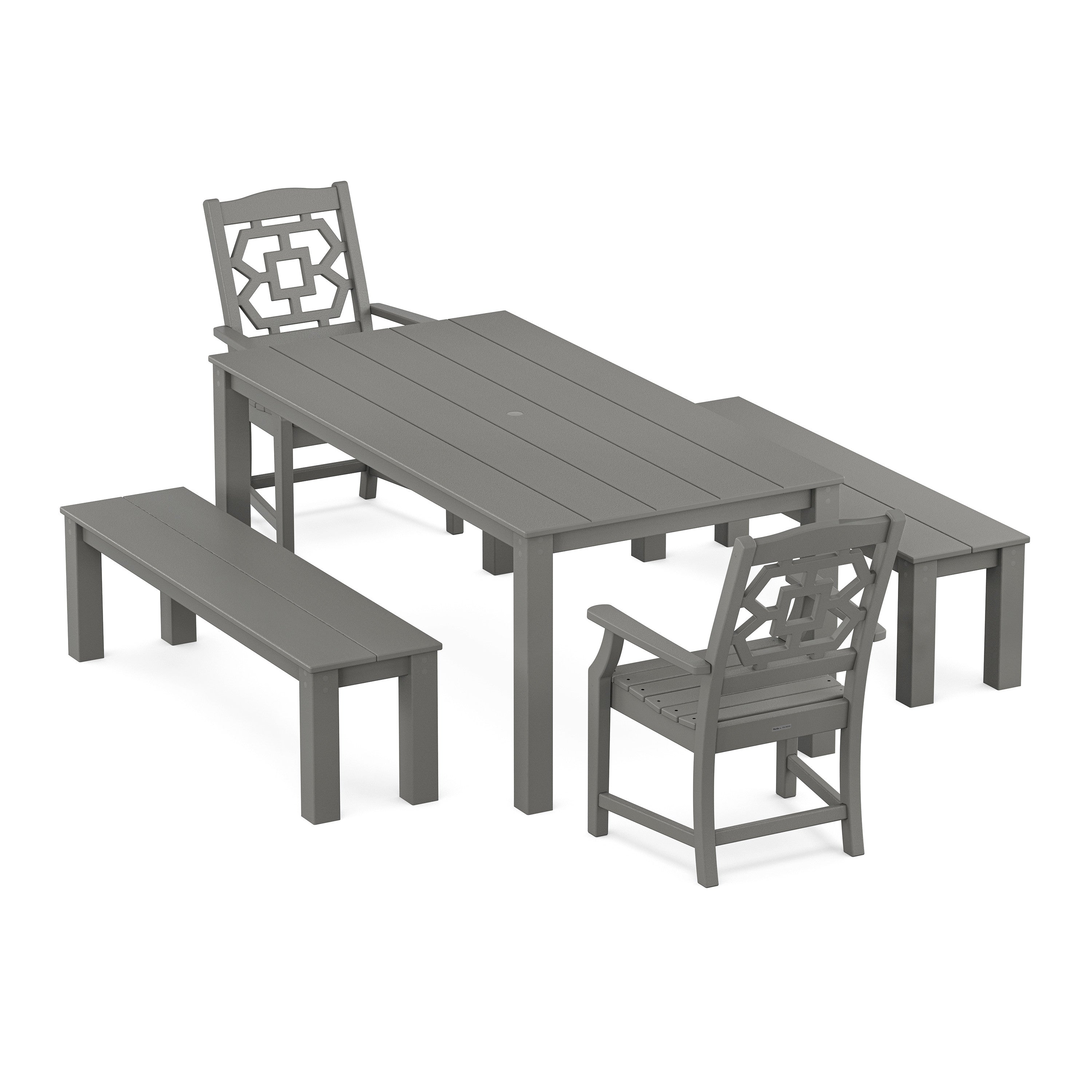 Chinoiserie 5-Piece Parsons Dining Set with Benches