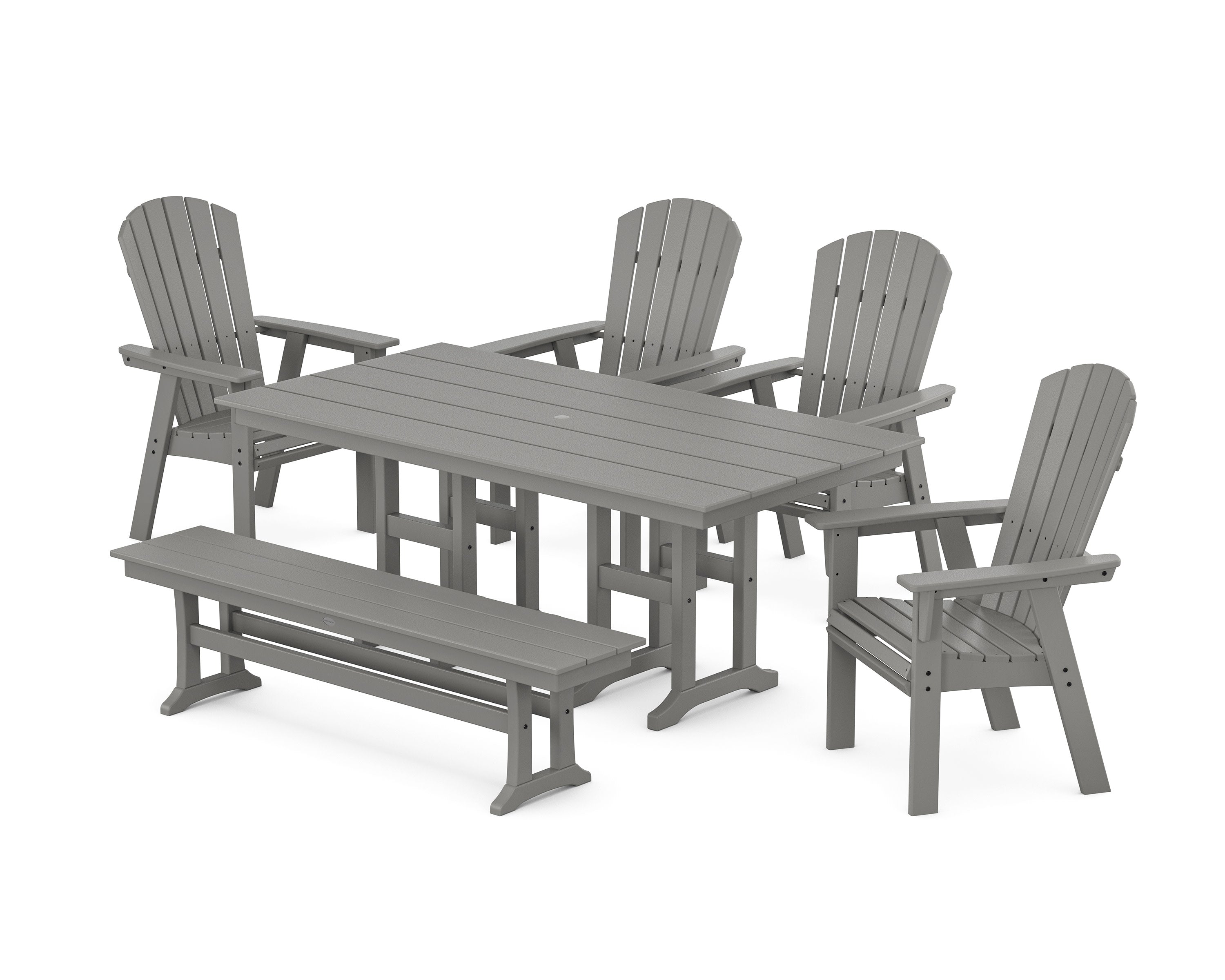 Nautical Curveback Adirondack 6-Piece Farmhouse Dining Set with Bench