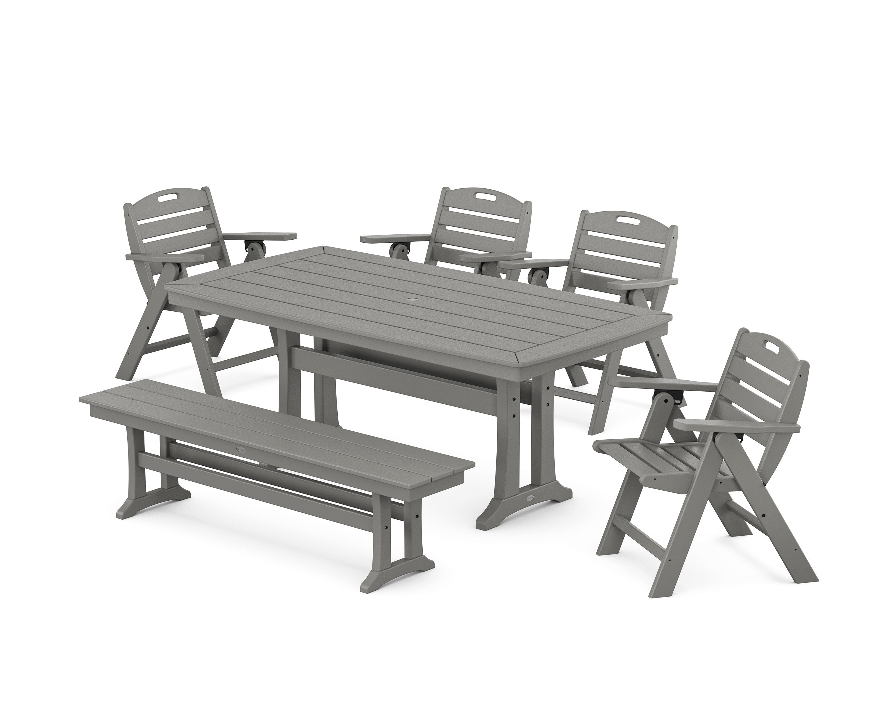 Nautical Lowback 6-Piece Dining Set with Trestle Legs and Bench