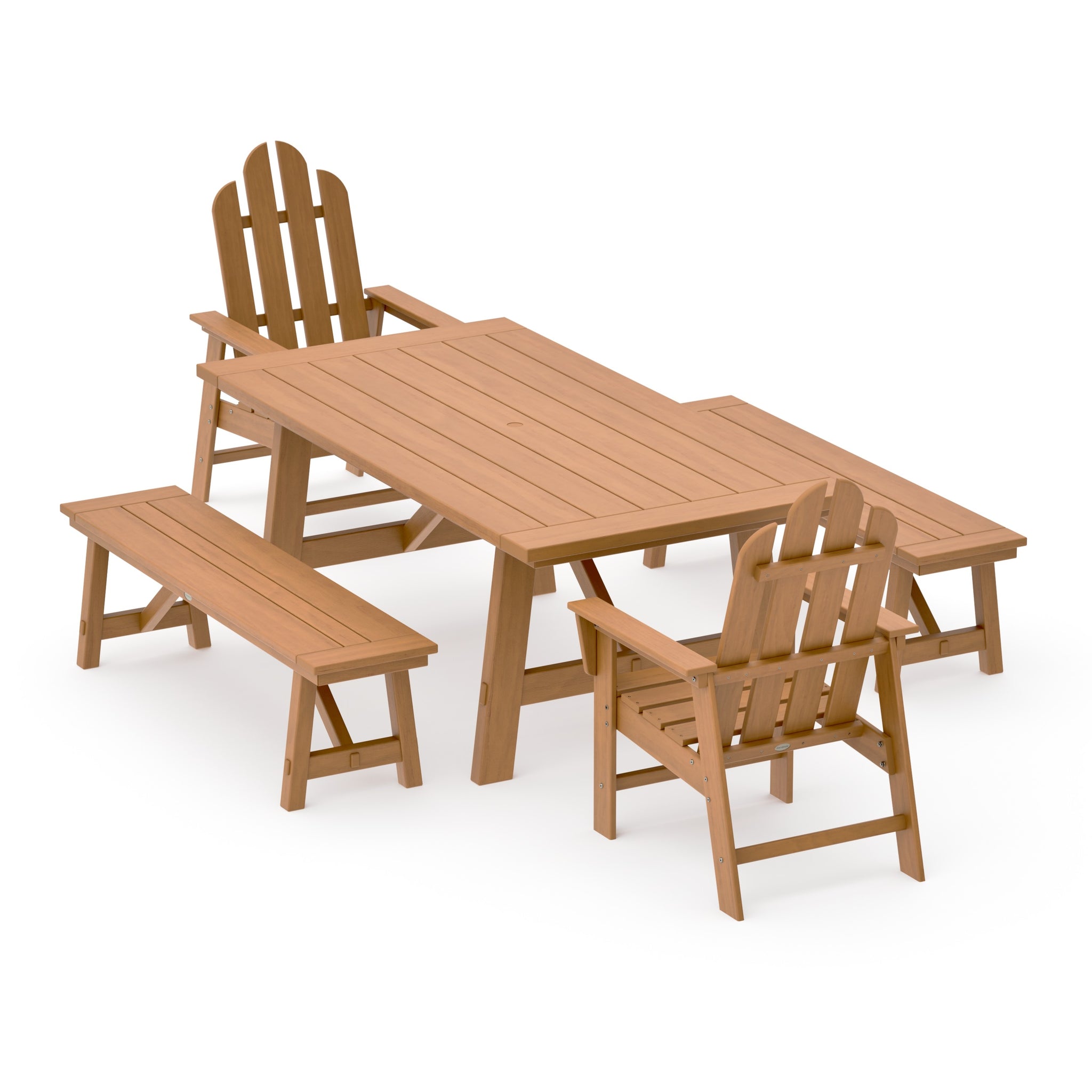 Long Island 5-Piece Rustic Farmhouse Dining Set With Benches