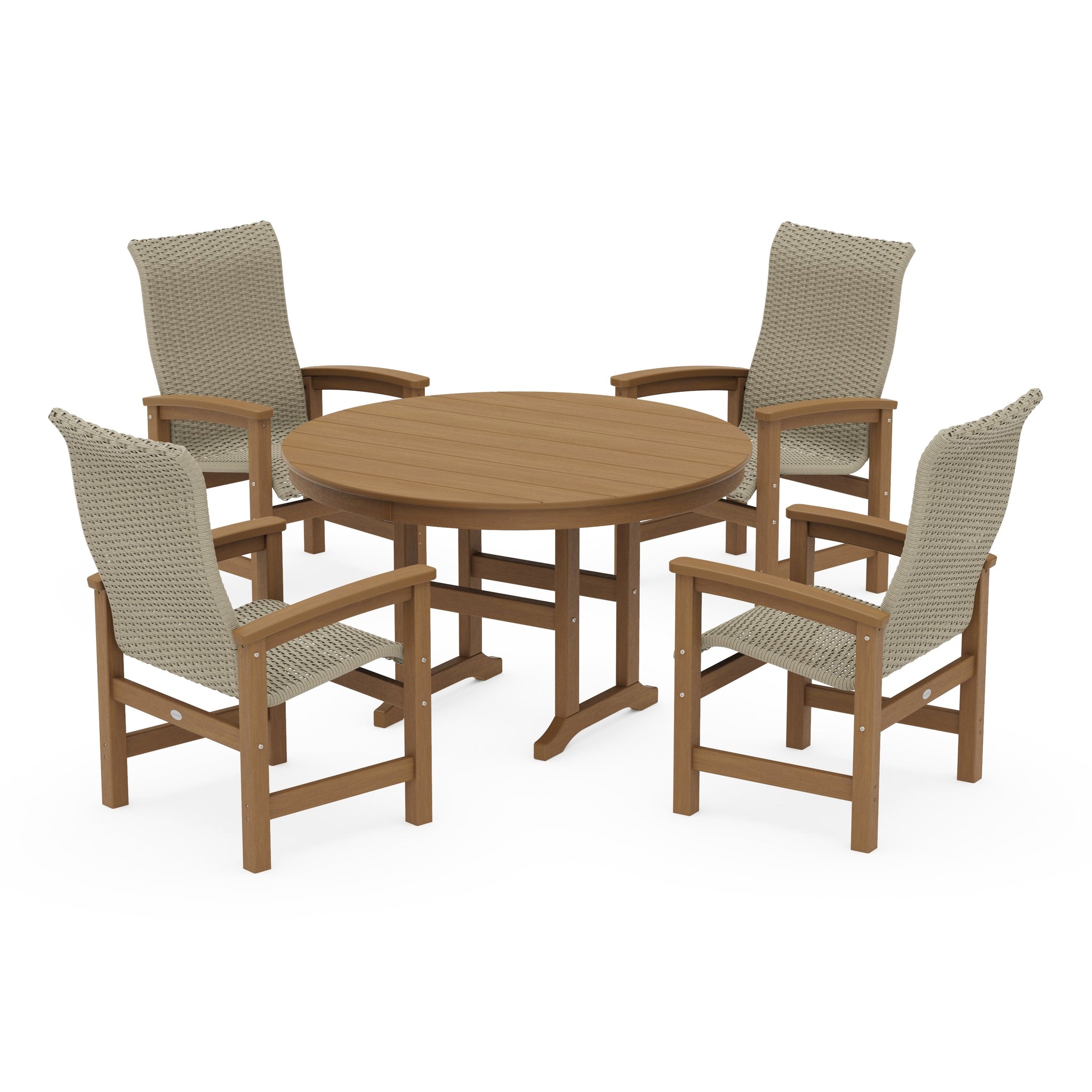 Coastal Woven High-Back 5-Piece Round Farmhouse Dining Set