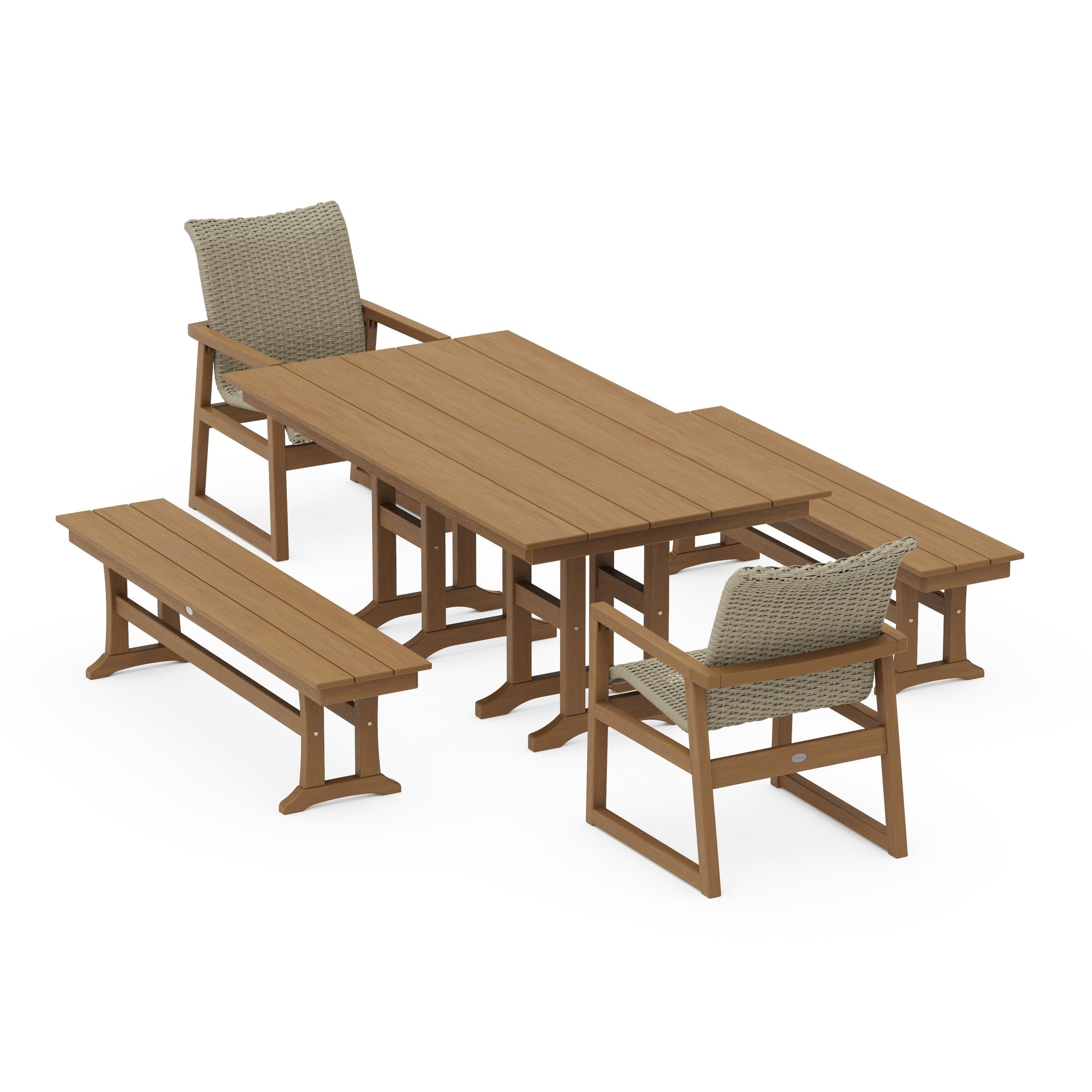 EDGE Woven 5-Piece Farmhouse Dining Set with Benches