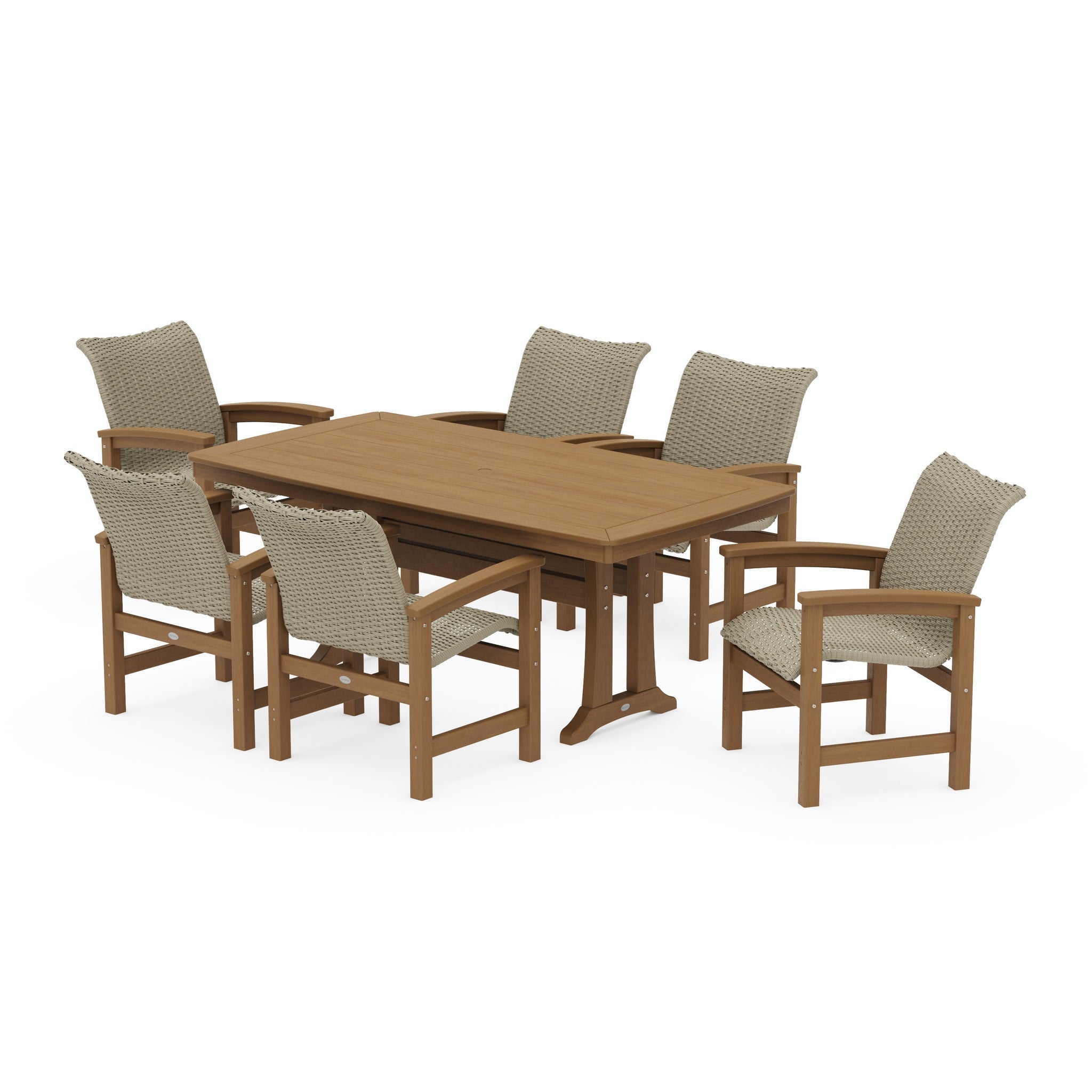 Coastal Woven Arm Chair 7-Piece Dining Set with Trestle Legs