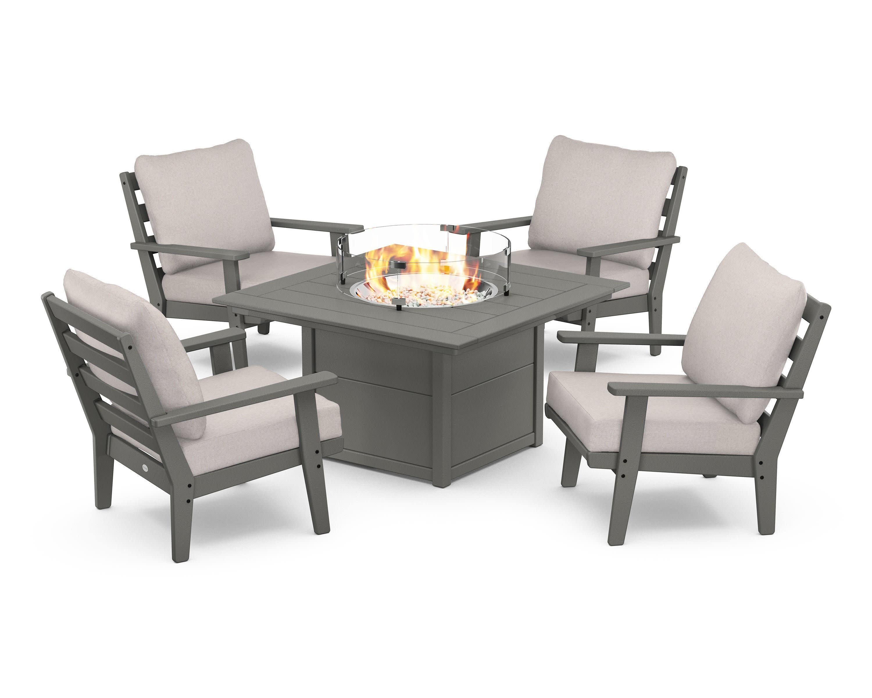 Grant Park 5-Piece Deep Seating Conversation Set with Fire Pit Table