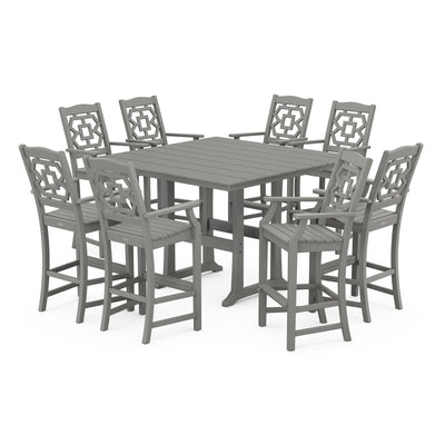 Chinoiserie 9-Piece Square Farmhouse Bar Set with Trestle Legs