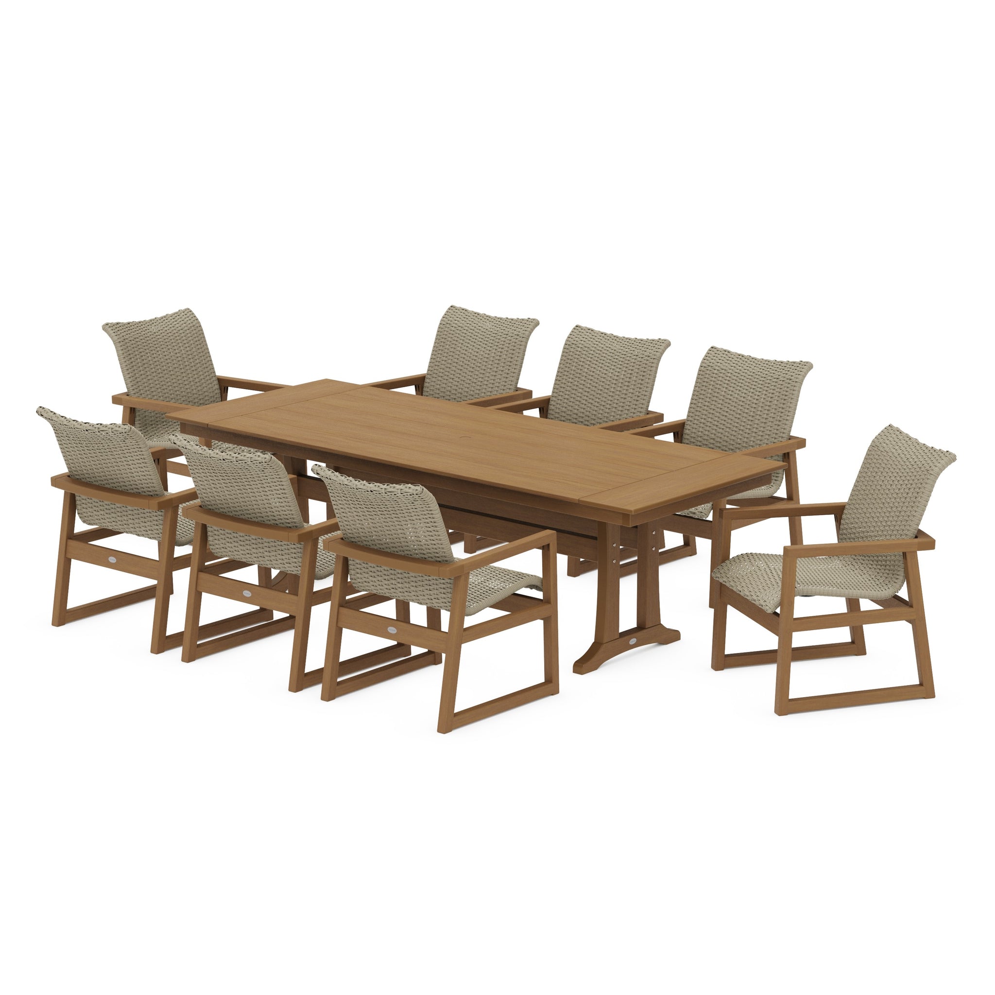 EDGE Woven 9-Piece Farmhouse Dining Set with Trestle Legs