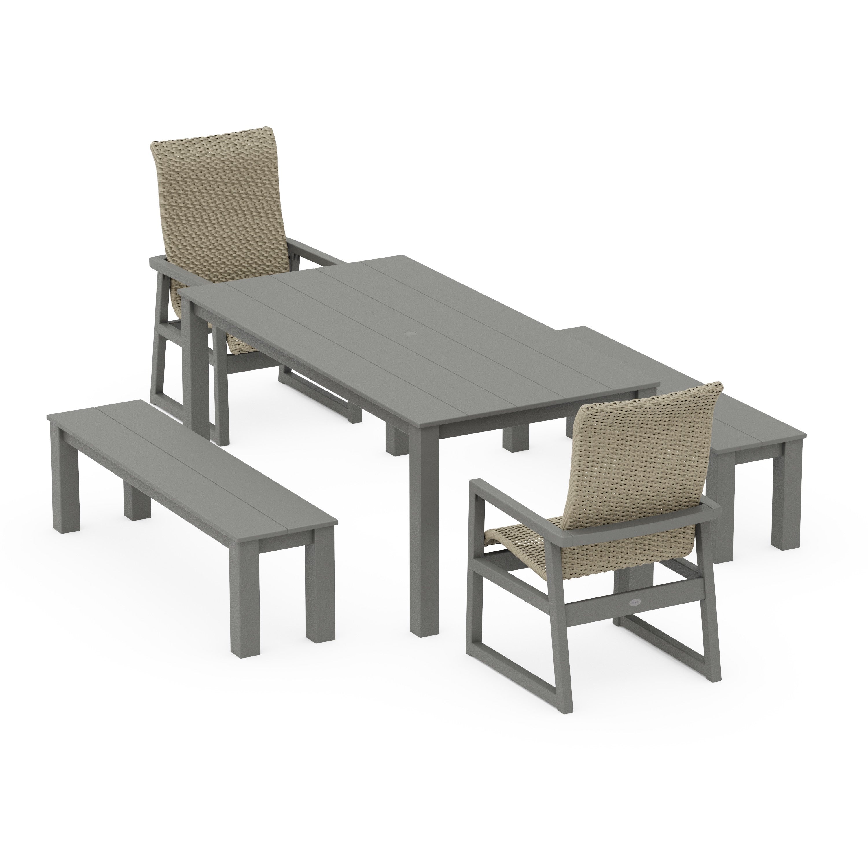 EDGE Woven Highback 5-Piece Parsons Dining Set with Benches