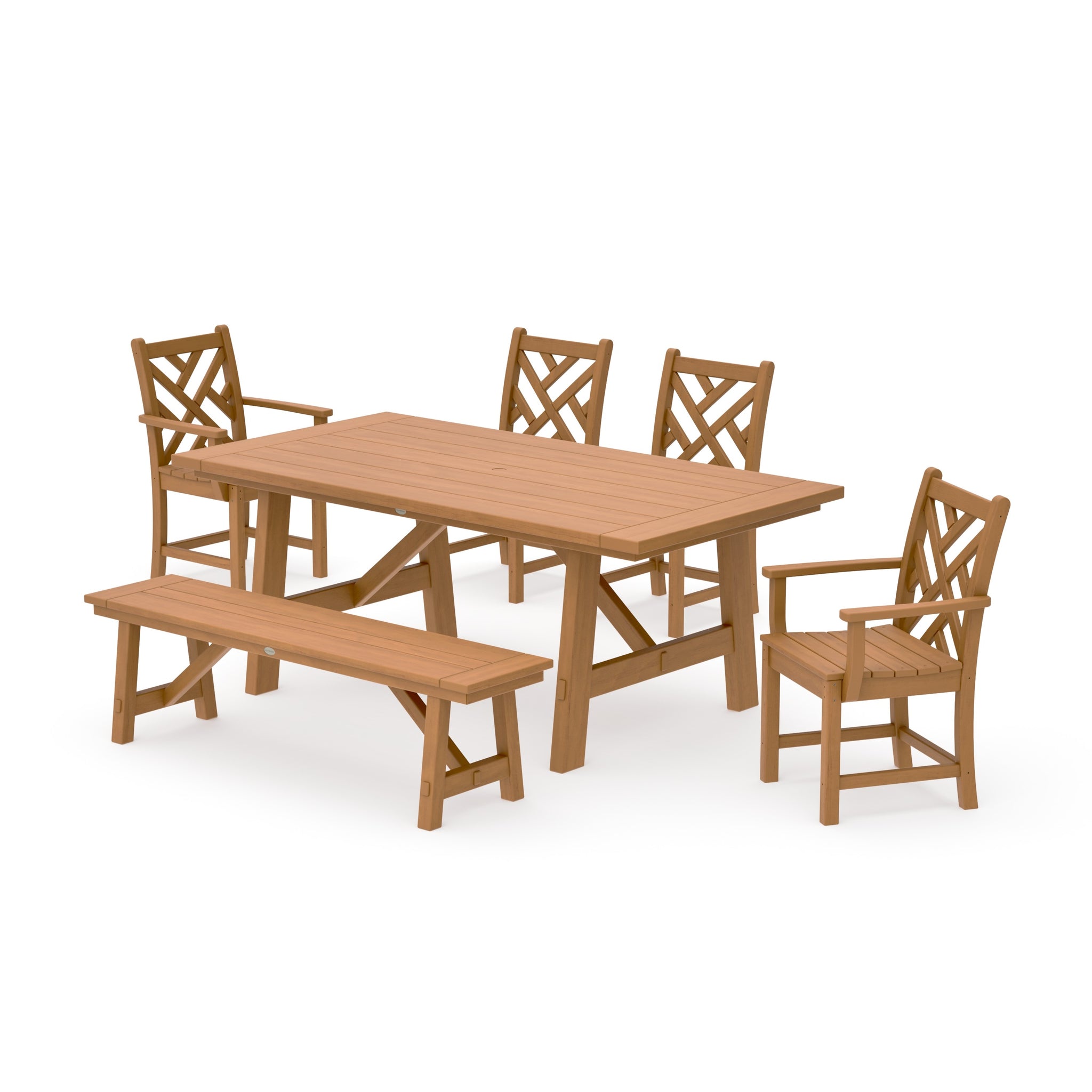Chippendale 6-Piece Rustic Farmhouse Dining Set With Bench