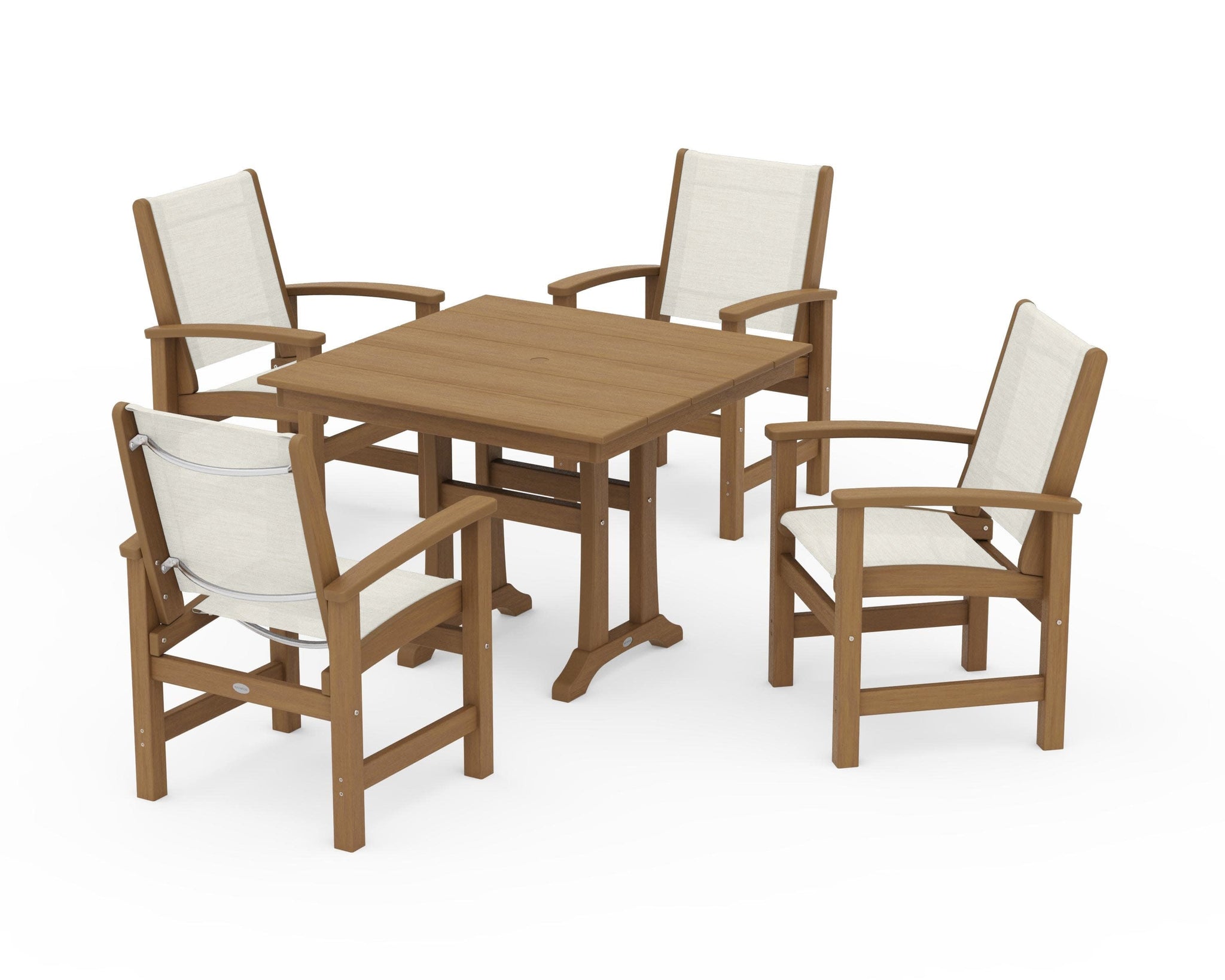 Coastal 5-Piece Farmhouse Dining Set With Trestle Legs