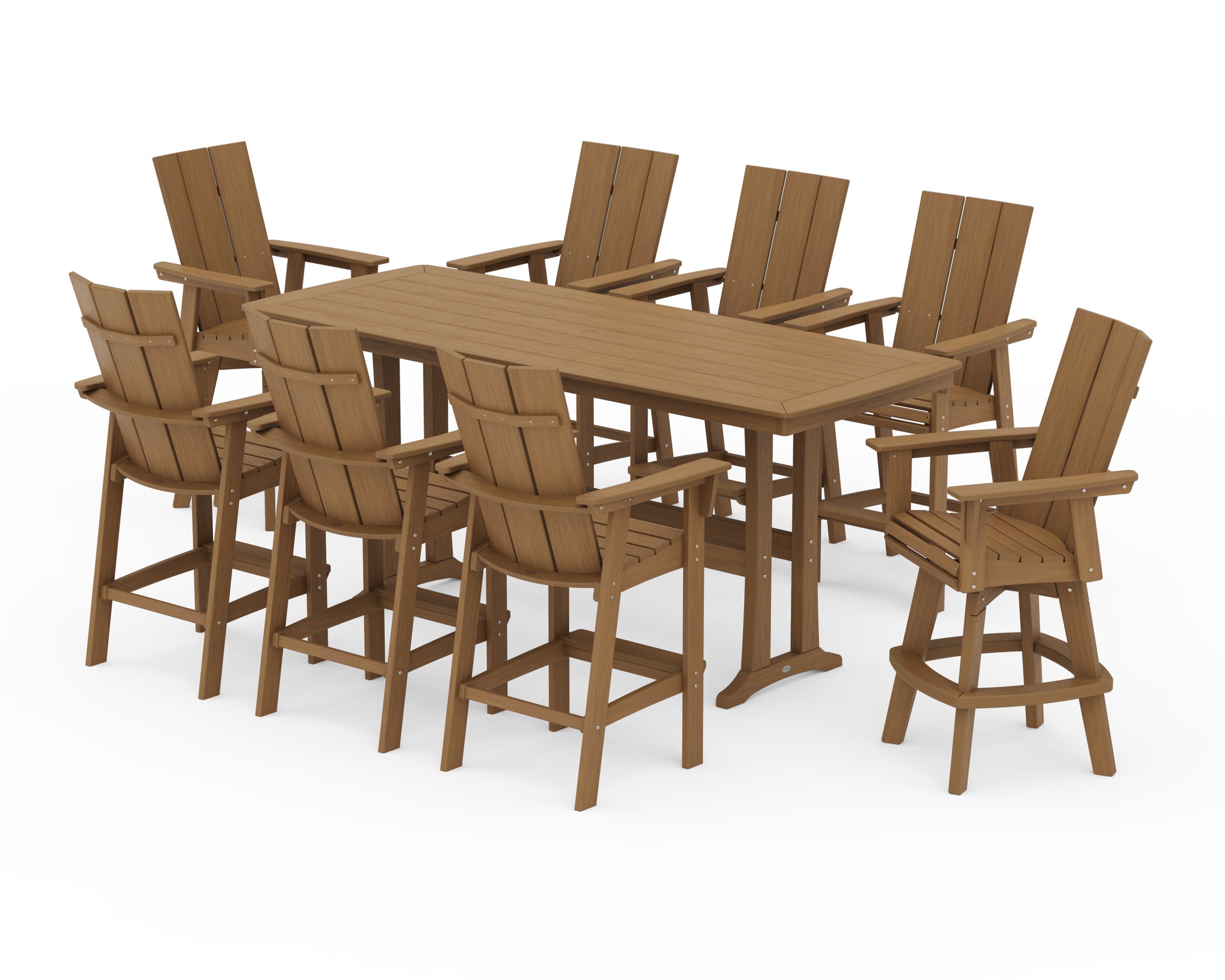 Modern Curveback Adirondack Swivel 9-Piece Bar Set with Trestle Legs