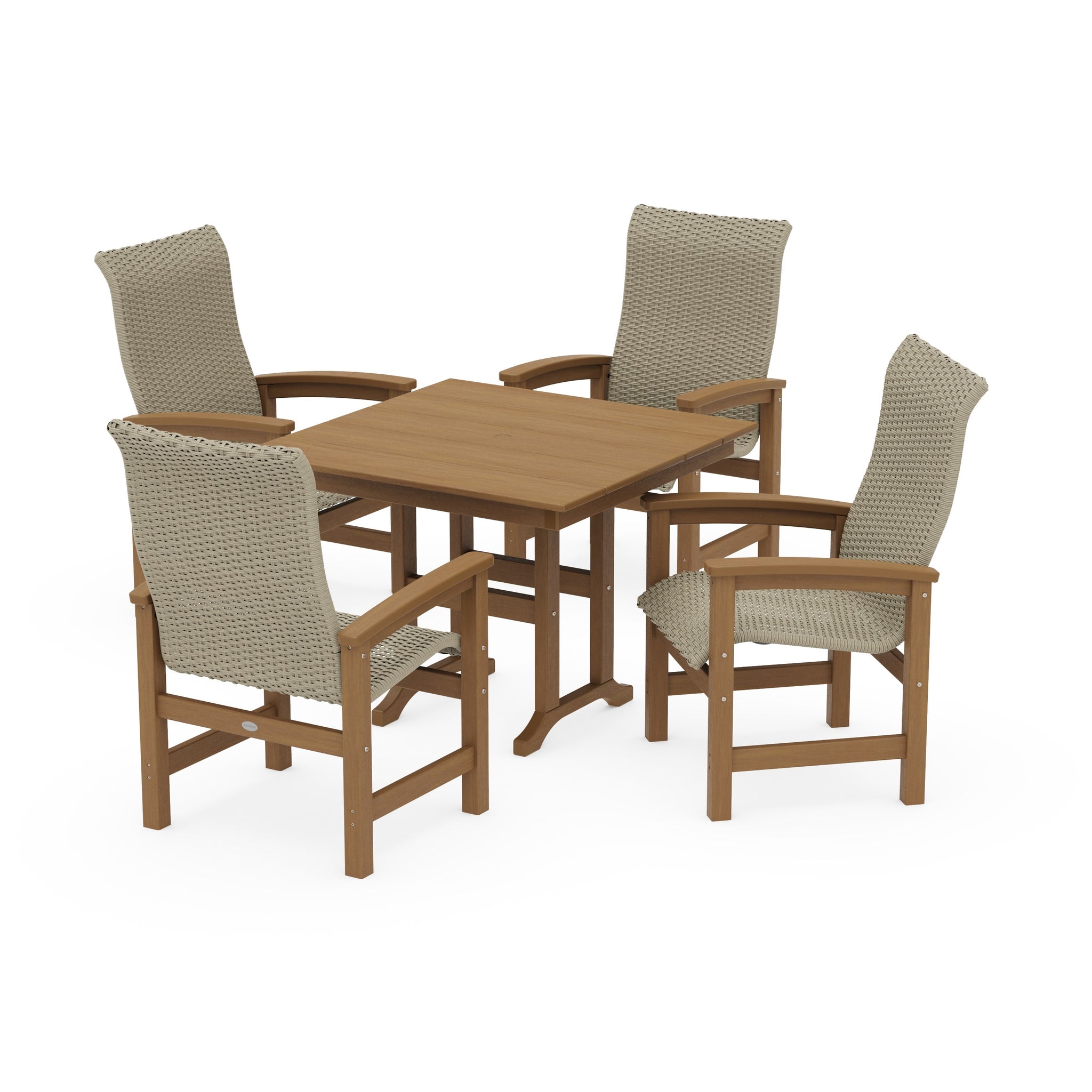Coastal Woven High-Back 5-Piece Farmhouse Dining Set