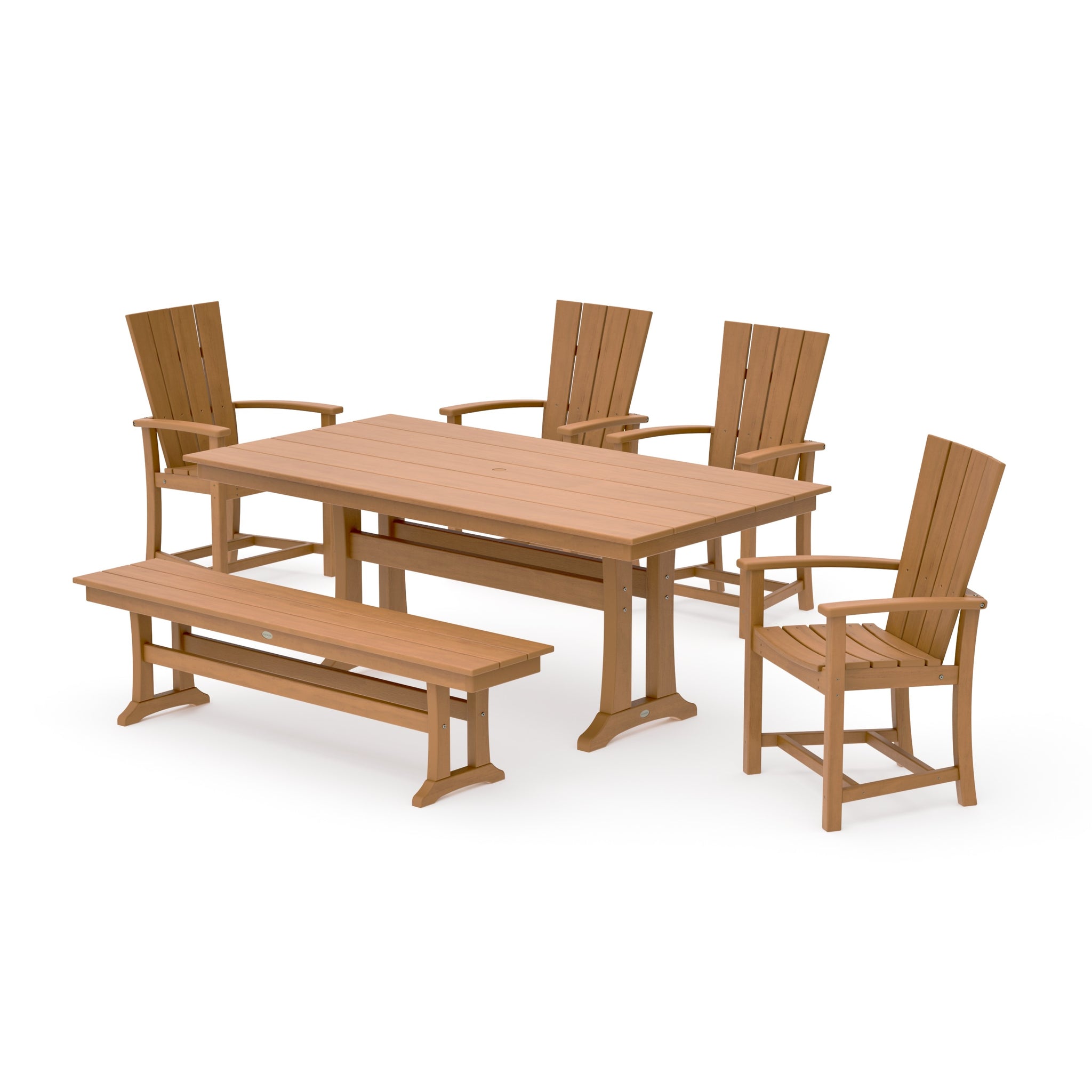Quattro 6-Piece Farmhouse Dining Set with Trestle Legs and Bench