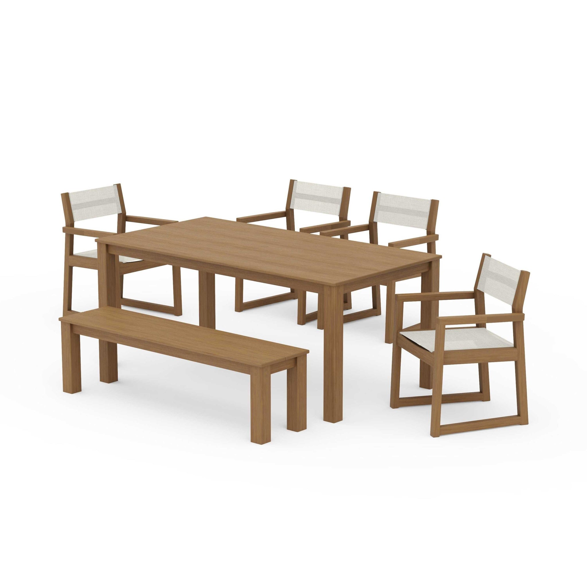 EDGE Sling Arm Chair 6-Piece Parsons Dining Set with Bench