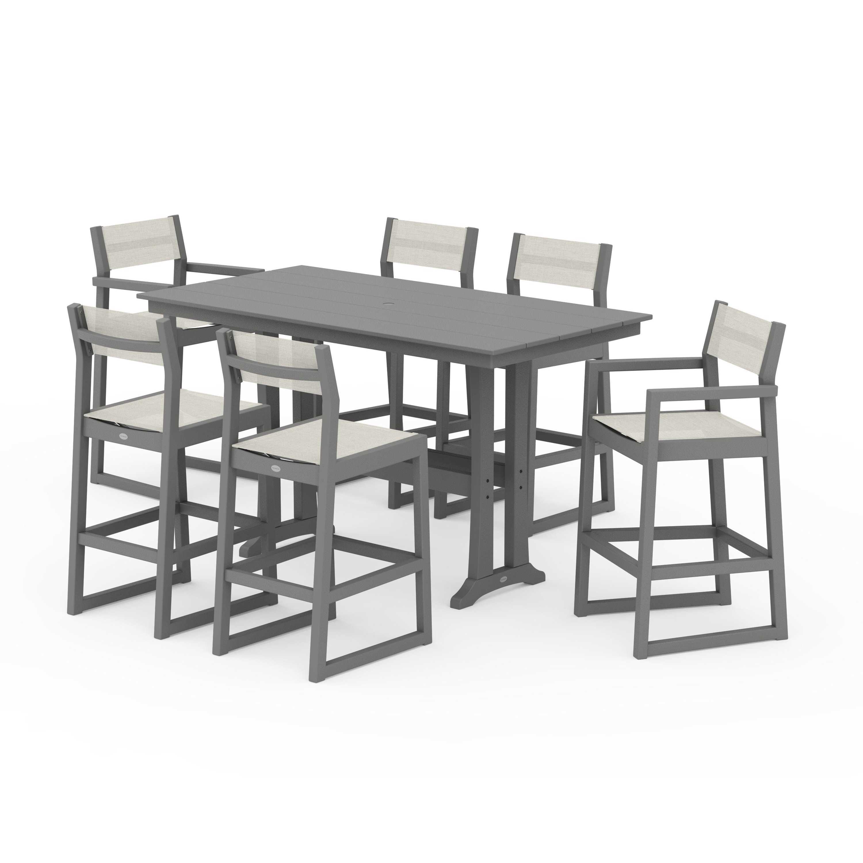EDGE Sling 7-Piece Farmhouse Bar Set with Trestle Legs