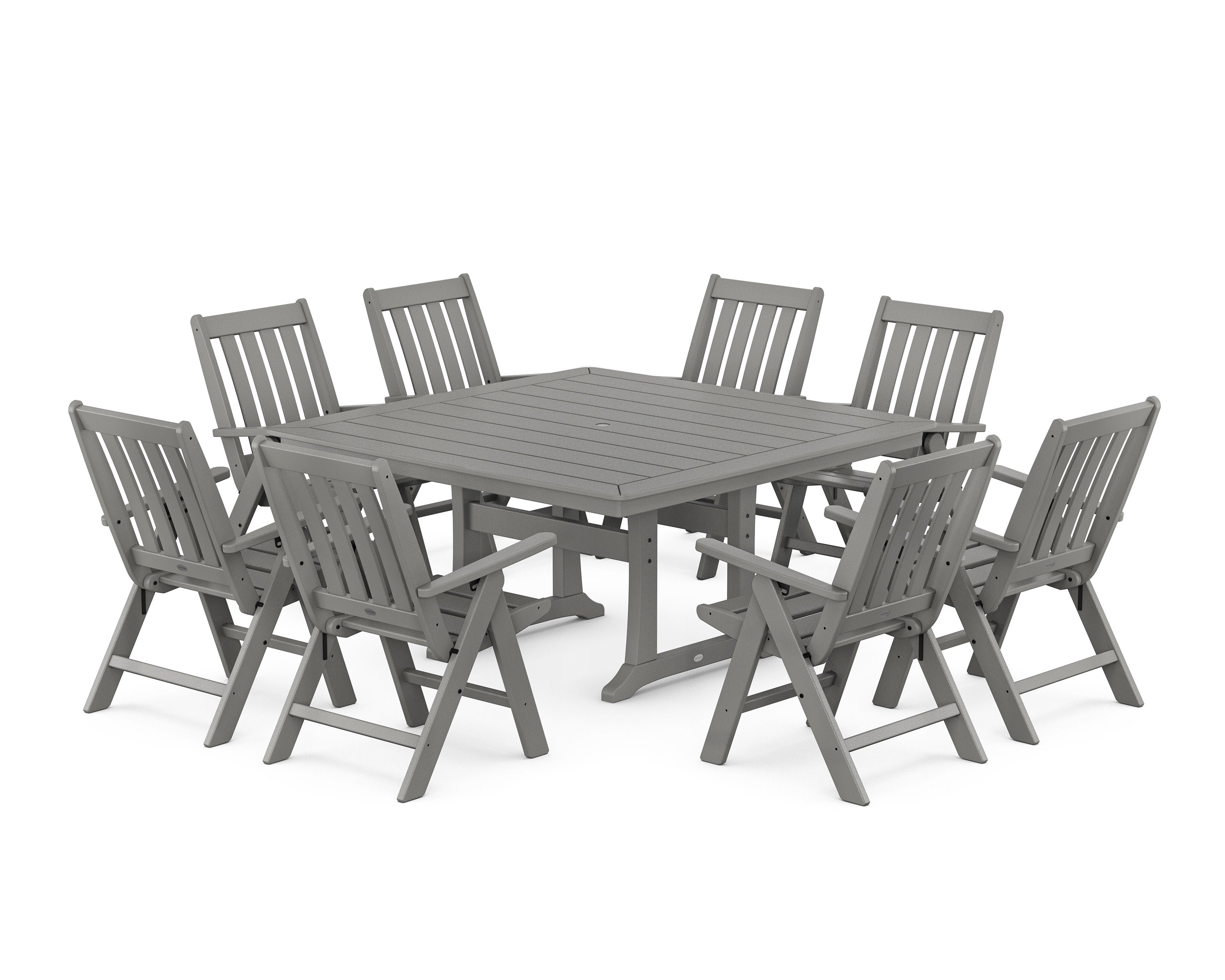 Vineyard Folding Chair 9-Piece Square Dining Set with Trestle Legs