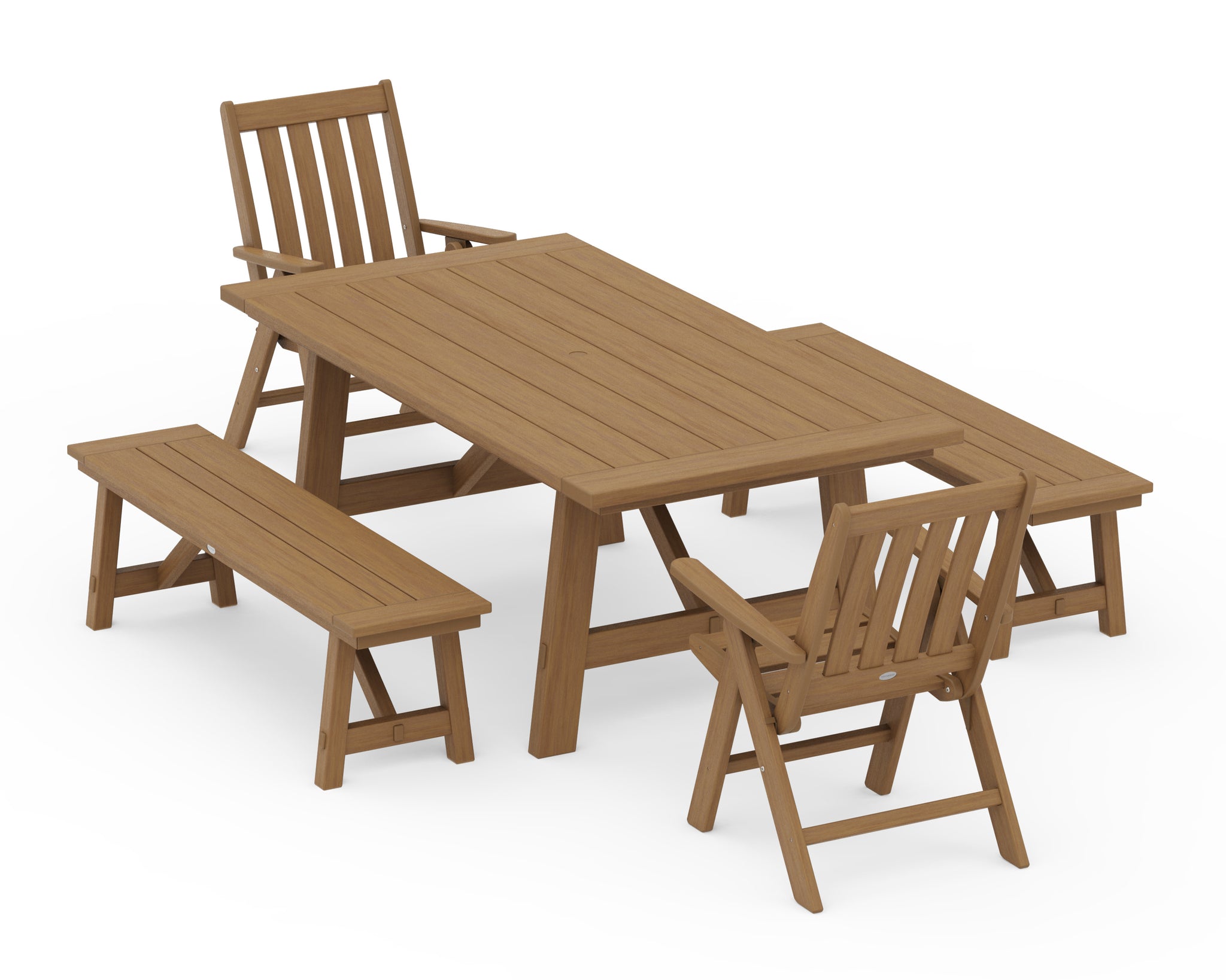 Vineyard Folding Chair 5-Piece Rustic Farmhouse Dining Set With Benches
