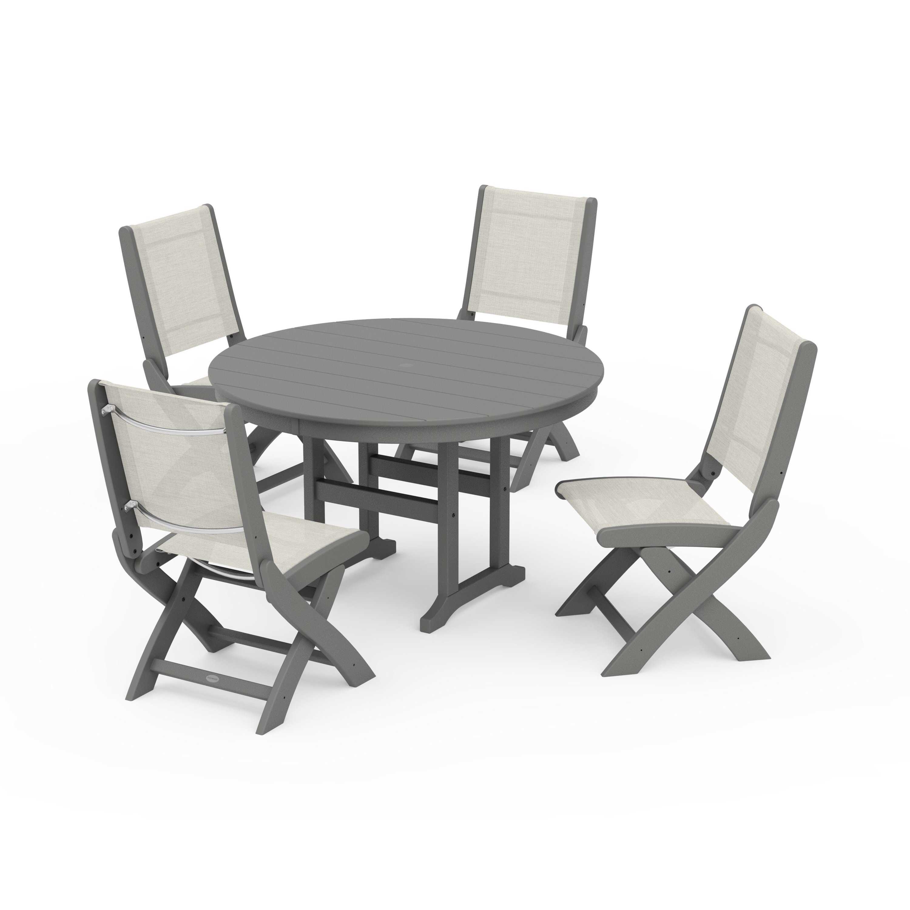 Coastal Folding Side Chair 5-Piece Round Dining Set