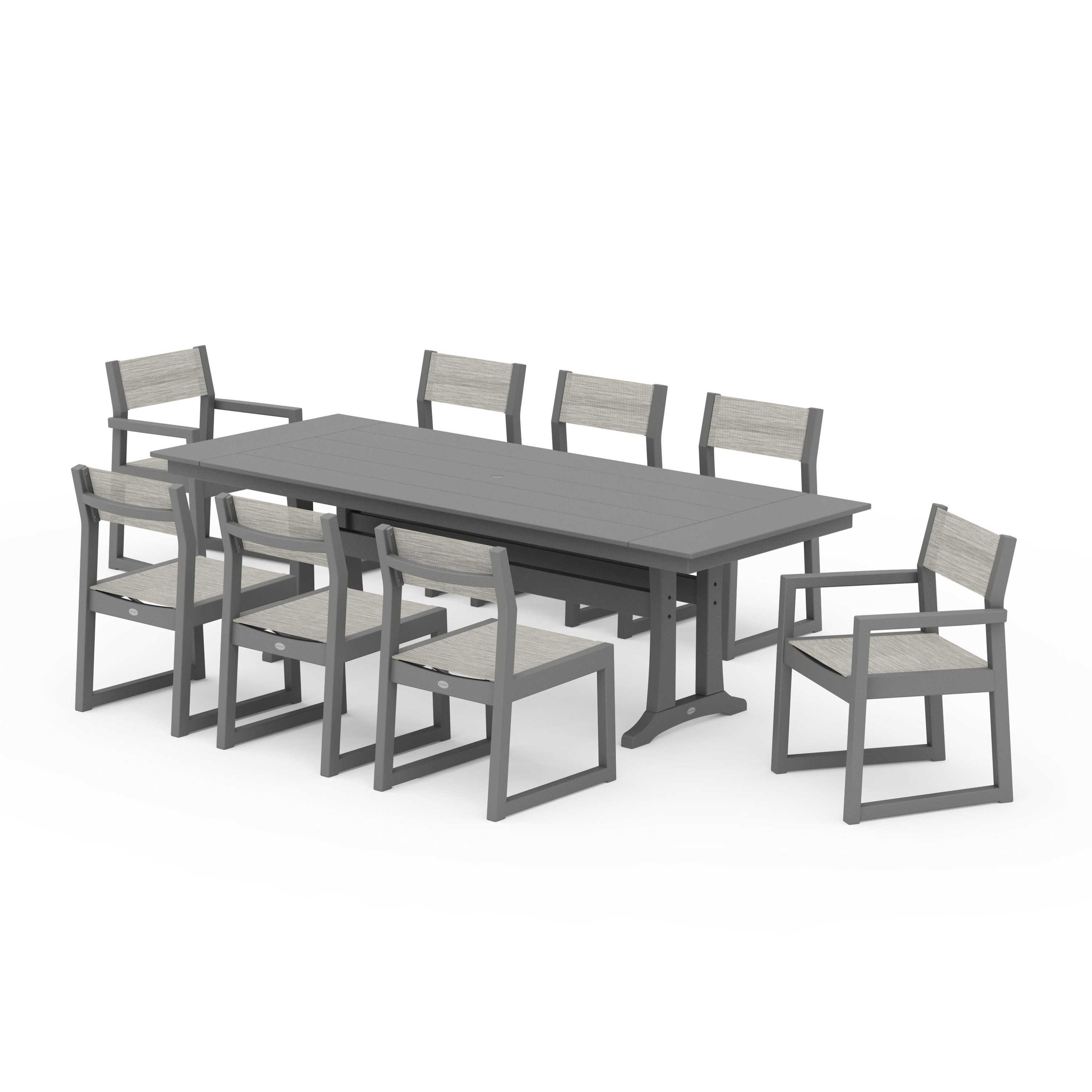 EDGE Sling 9-Piece Farmhouse Trestle Dining Set