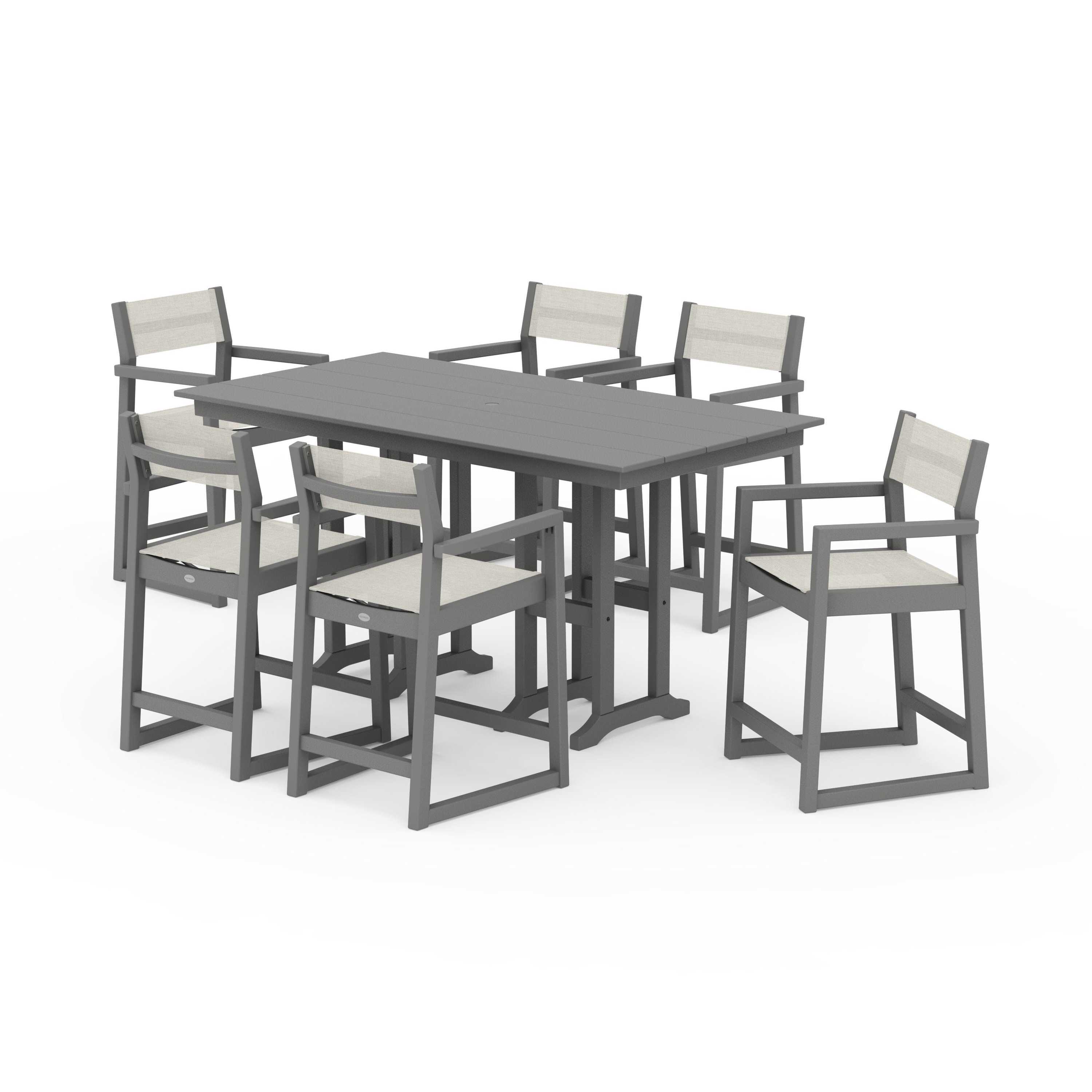 EDGE Sling Arm Chair 7-Piece Farmhouse Counter Set