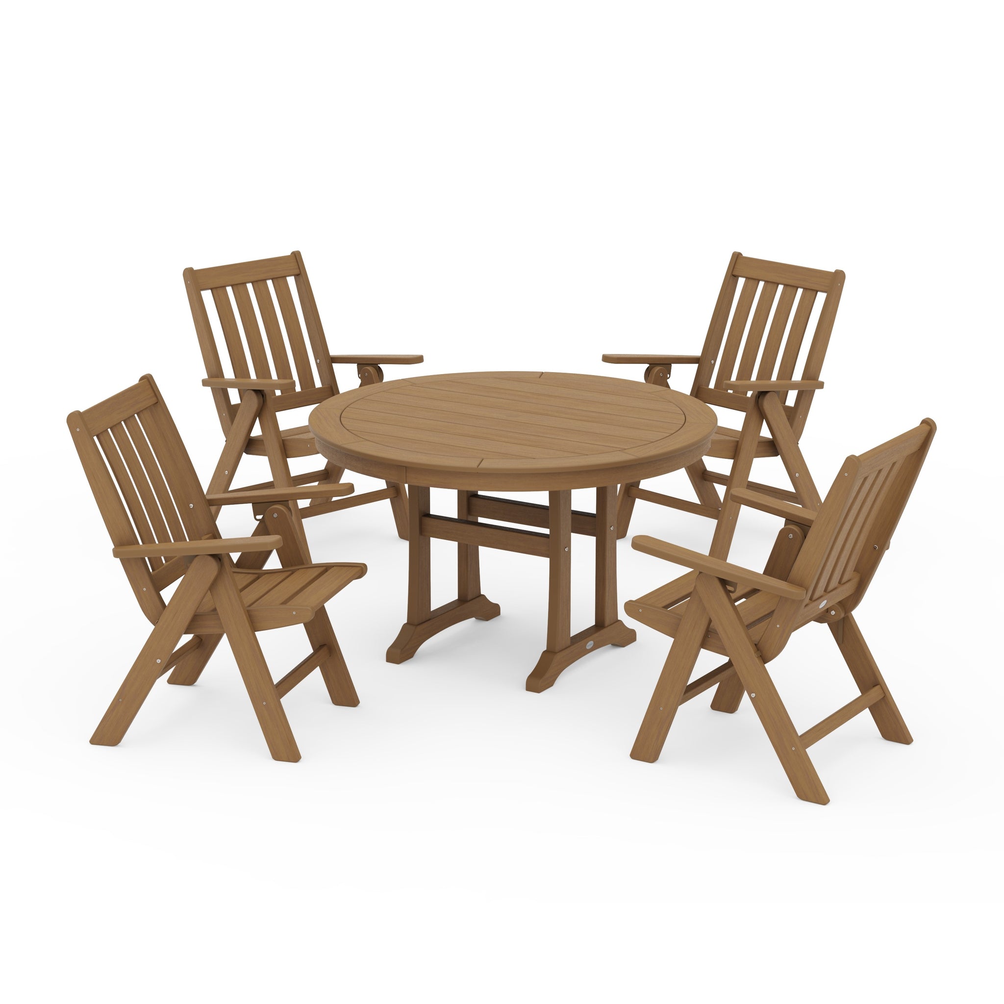 Vineyard Folding Chair 5-Piece Round Dining Set with Trestle Legs