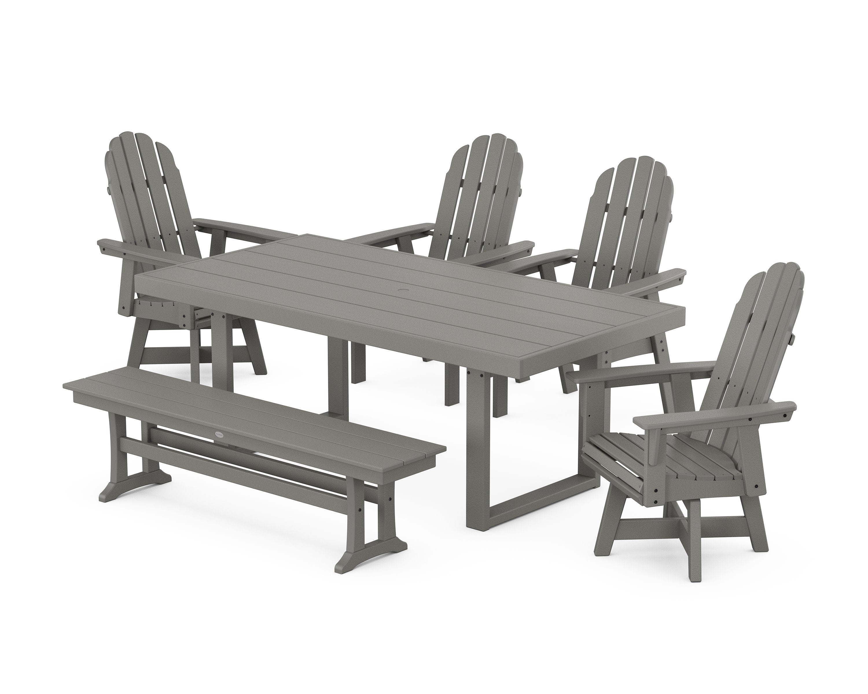 Vineyard Curveback Adirondack Swivel Chair 6-Piece Dining Set with Bench