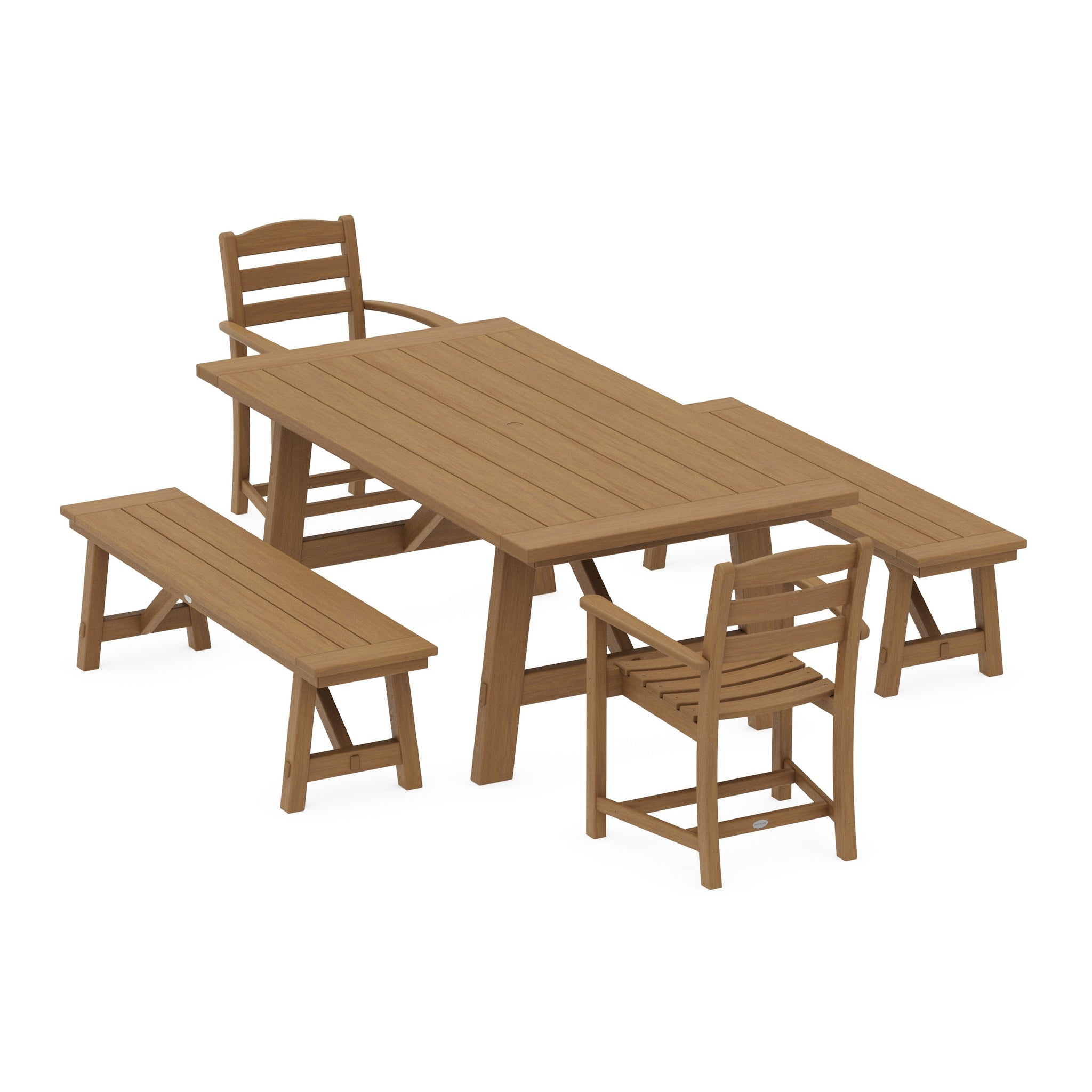 La Casa Café 5-Piece Rustic Farmhouse Dining Set With Benches