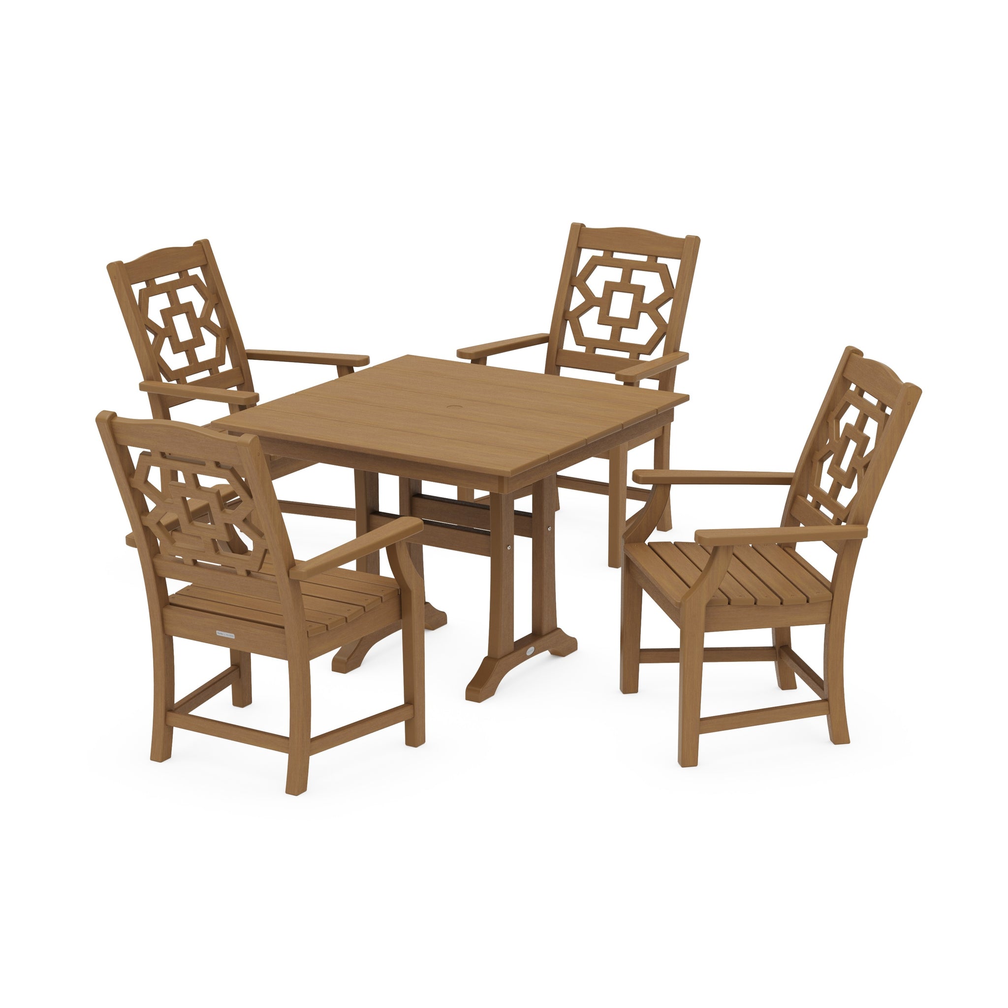 Chinoiserie 5-Piece Farmhouse Dining Set with Trestle Legs